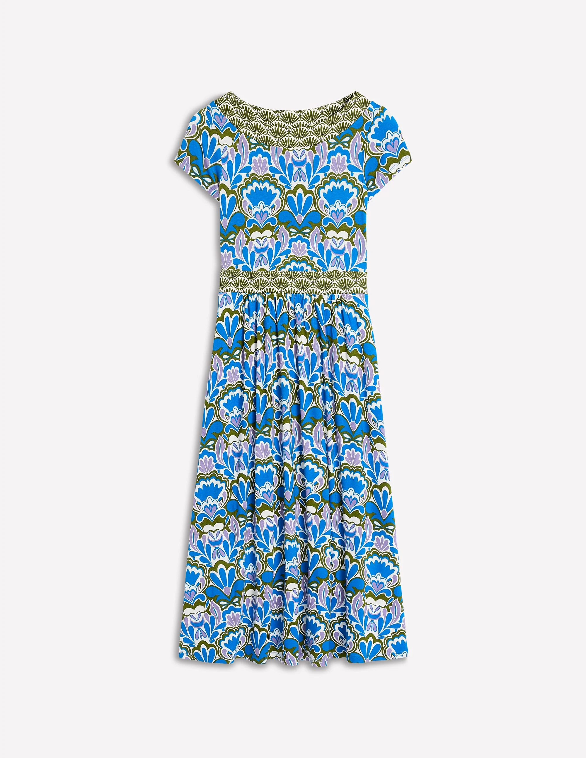 Melanie Jersey Midi Dress-Kingfisher Blue, Freesia Stamp - Image 6