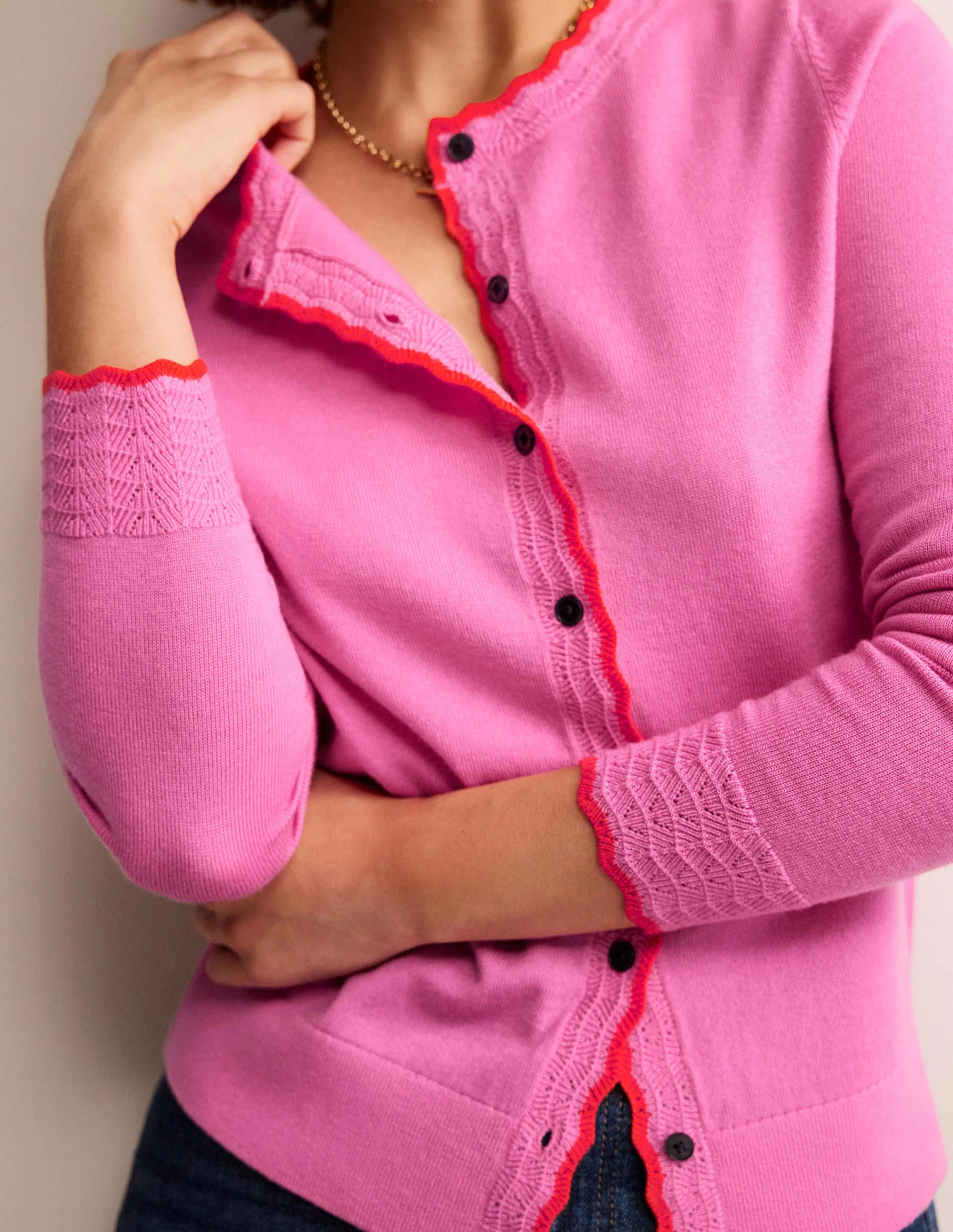Merino Scalloped Cardigan-Mid Pink - Image 2