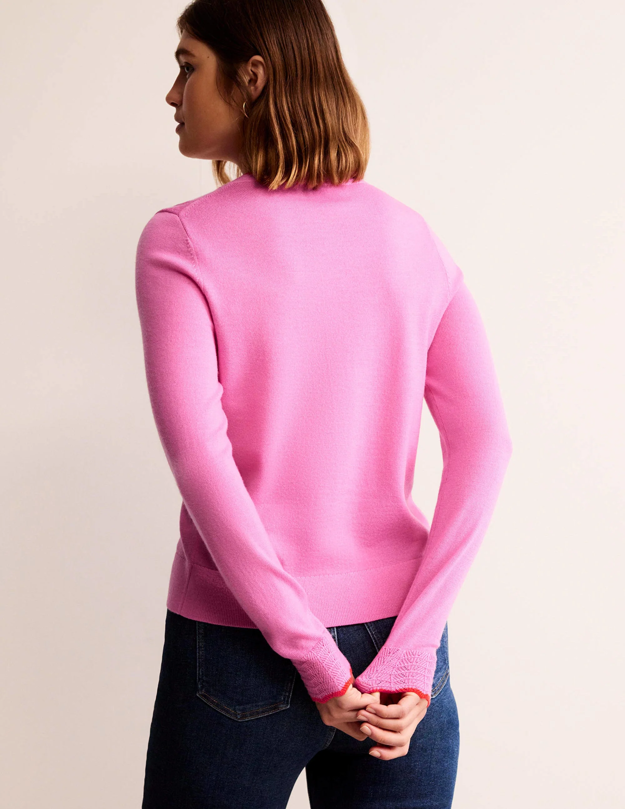 Merino Scalloped Cardigan-Mid Pink - Image 3
