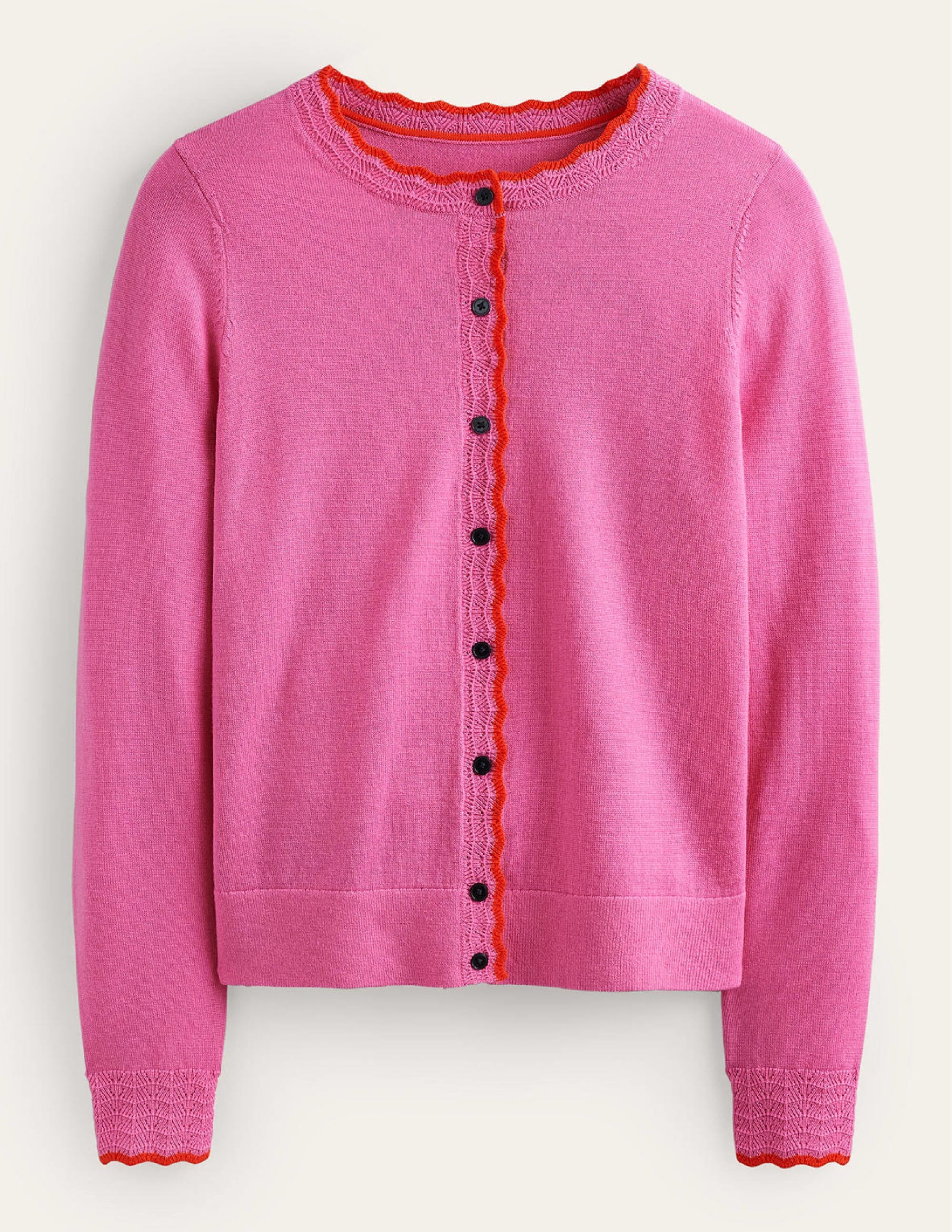 Merino Scalloped Cardigan-Mid Pink - Image 5