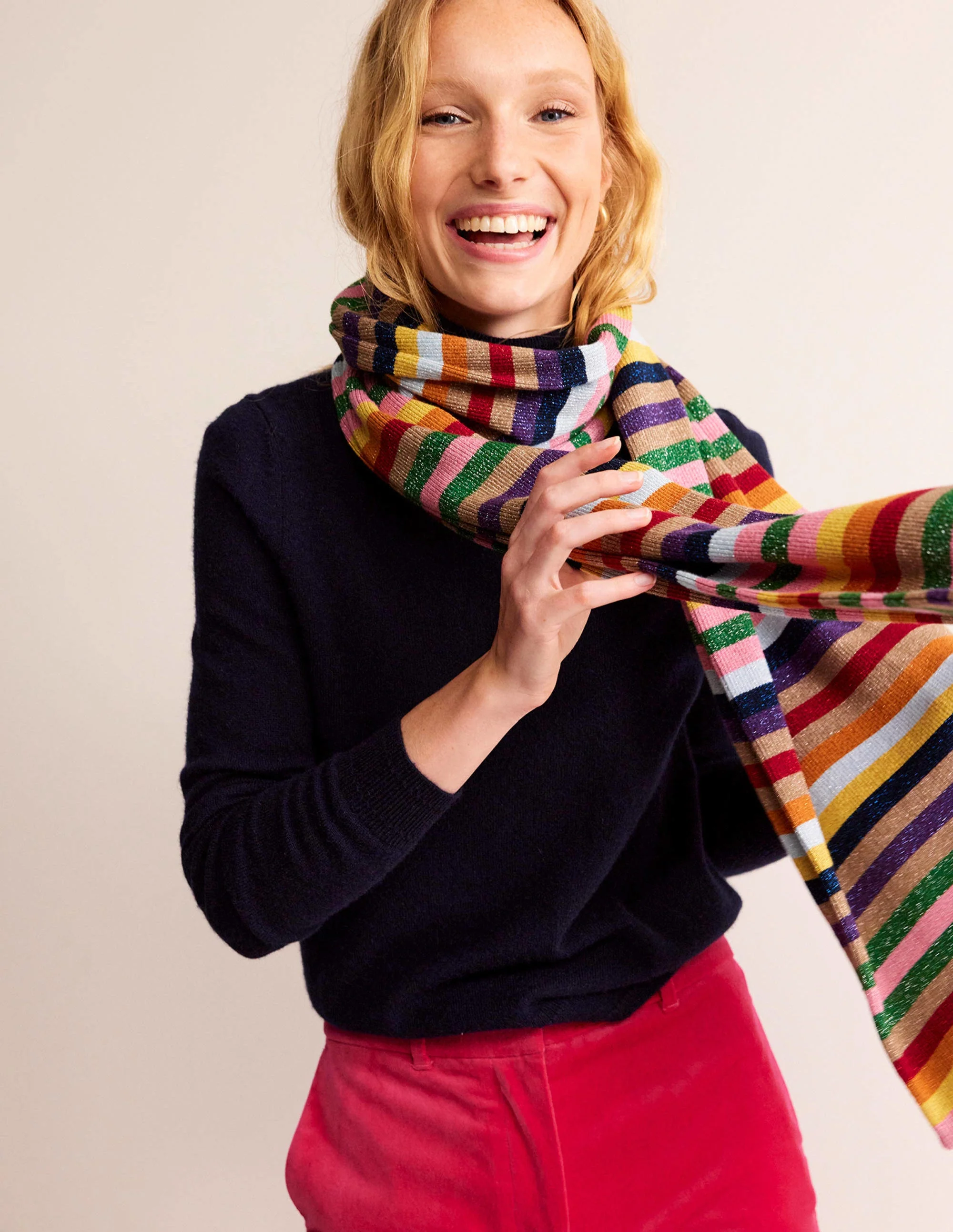 Metallic-Stripe Scarf-Rainbow