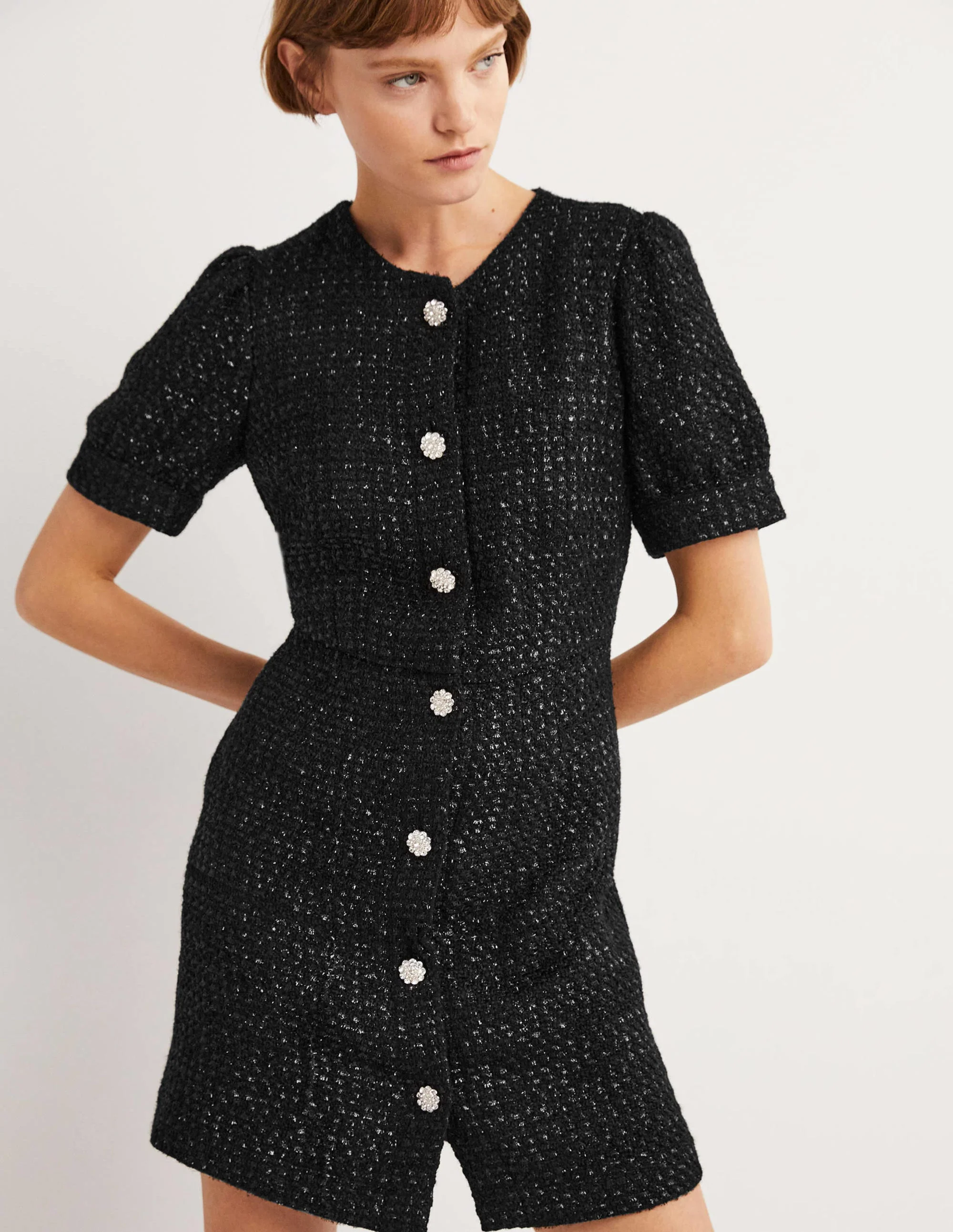 Metallic Textured Mini Dress-Black - Image 2