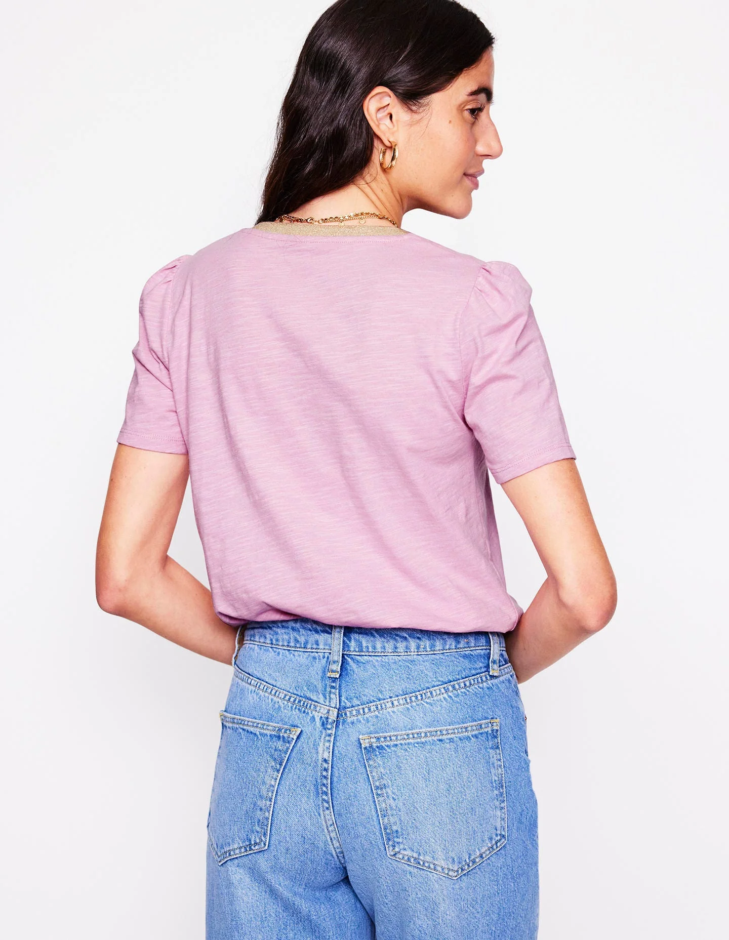 Metallic Trim V Neck T-shirt-Soft Lavender - Image 5