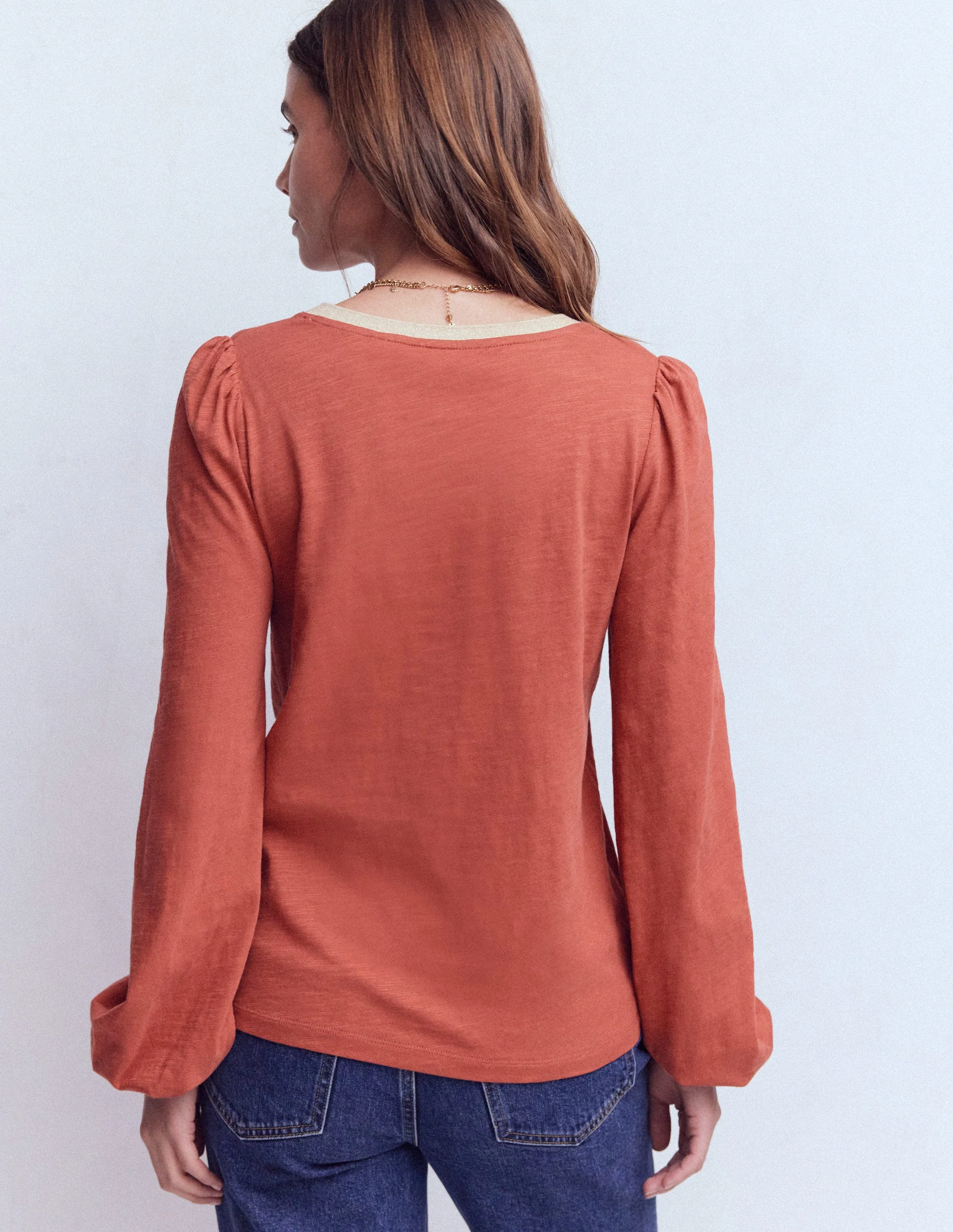 Metallic Trim V-neck Top-Barn Red - Image 3