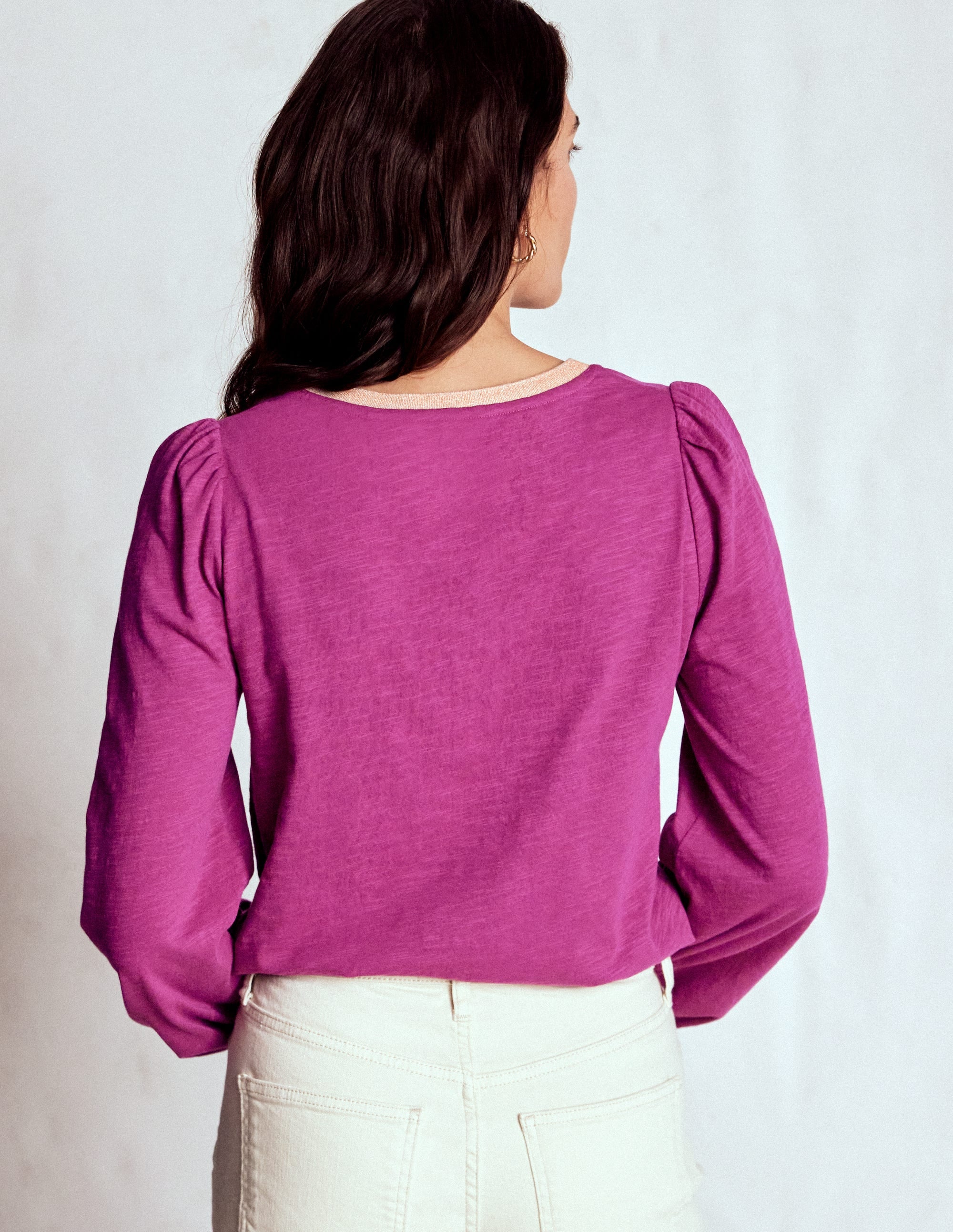 Metallic Trim V-neck Top-Rich Magenta - Image 3