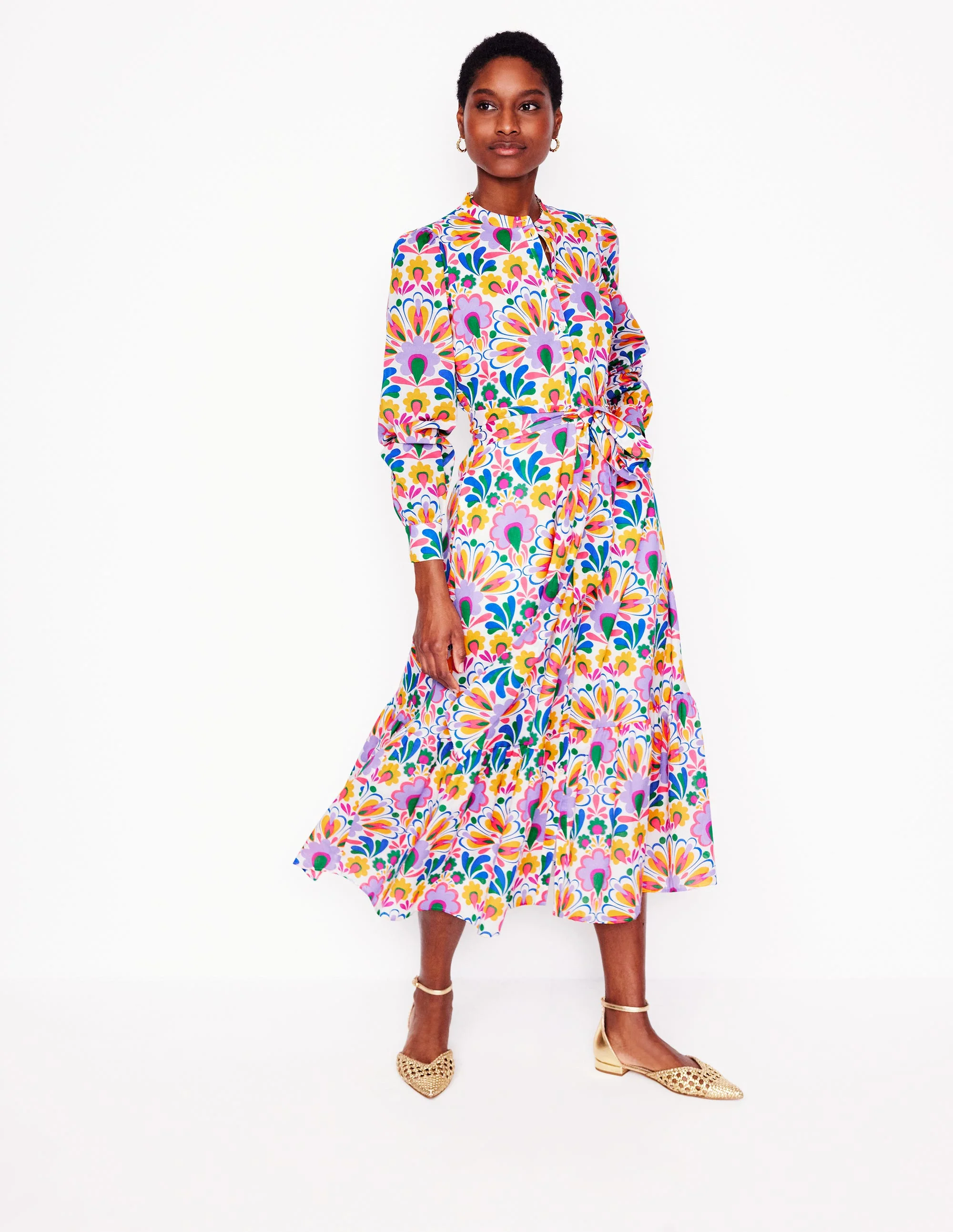 Mia Tiered Shirt Dress-Ivory,  Decorative Dandelion
