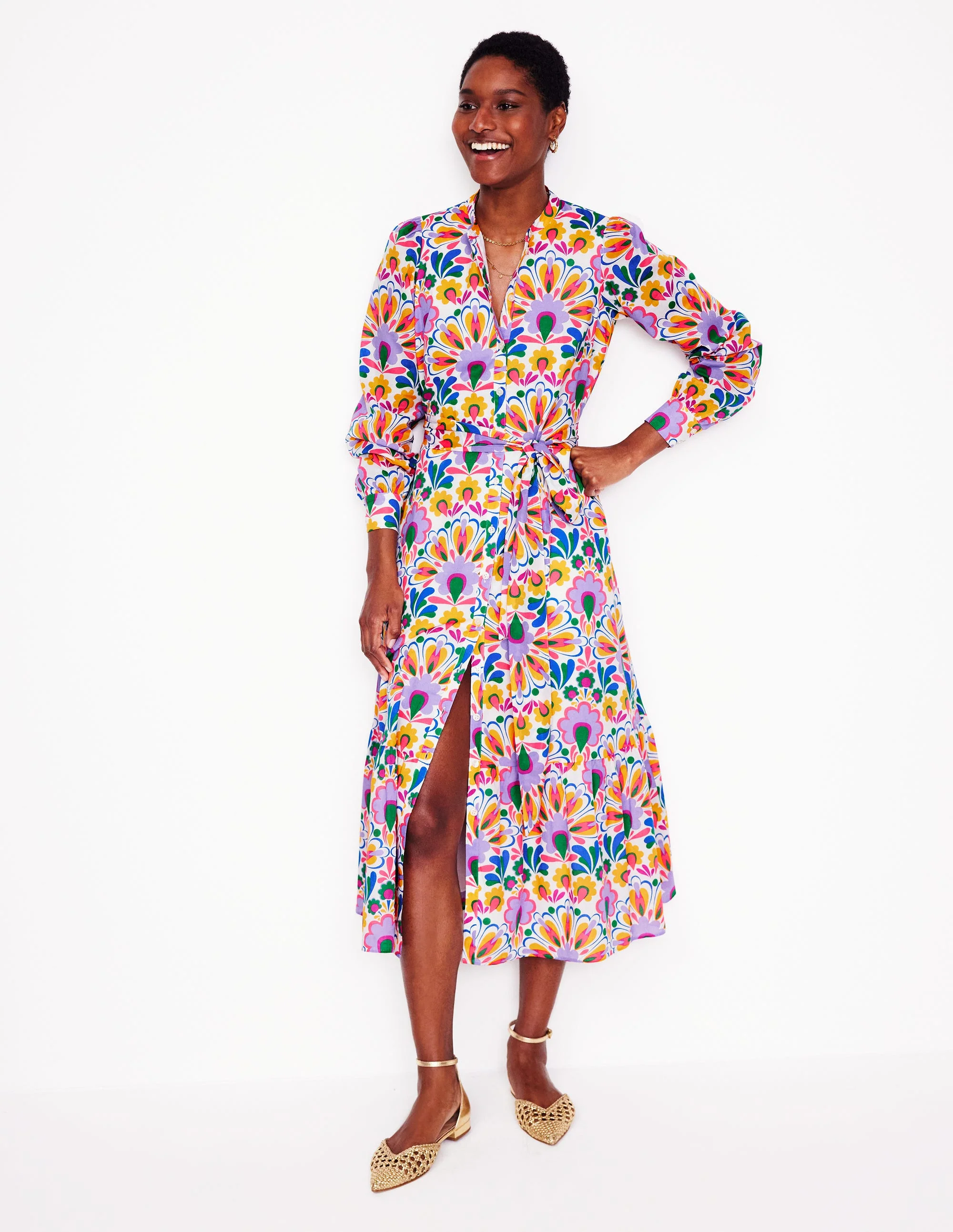 Mia Tiered Shirt Dress-Ivory,  Decorative Dandelion - Image 4