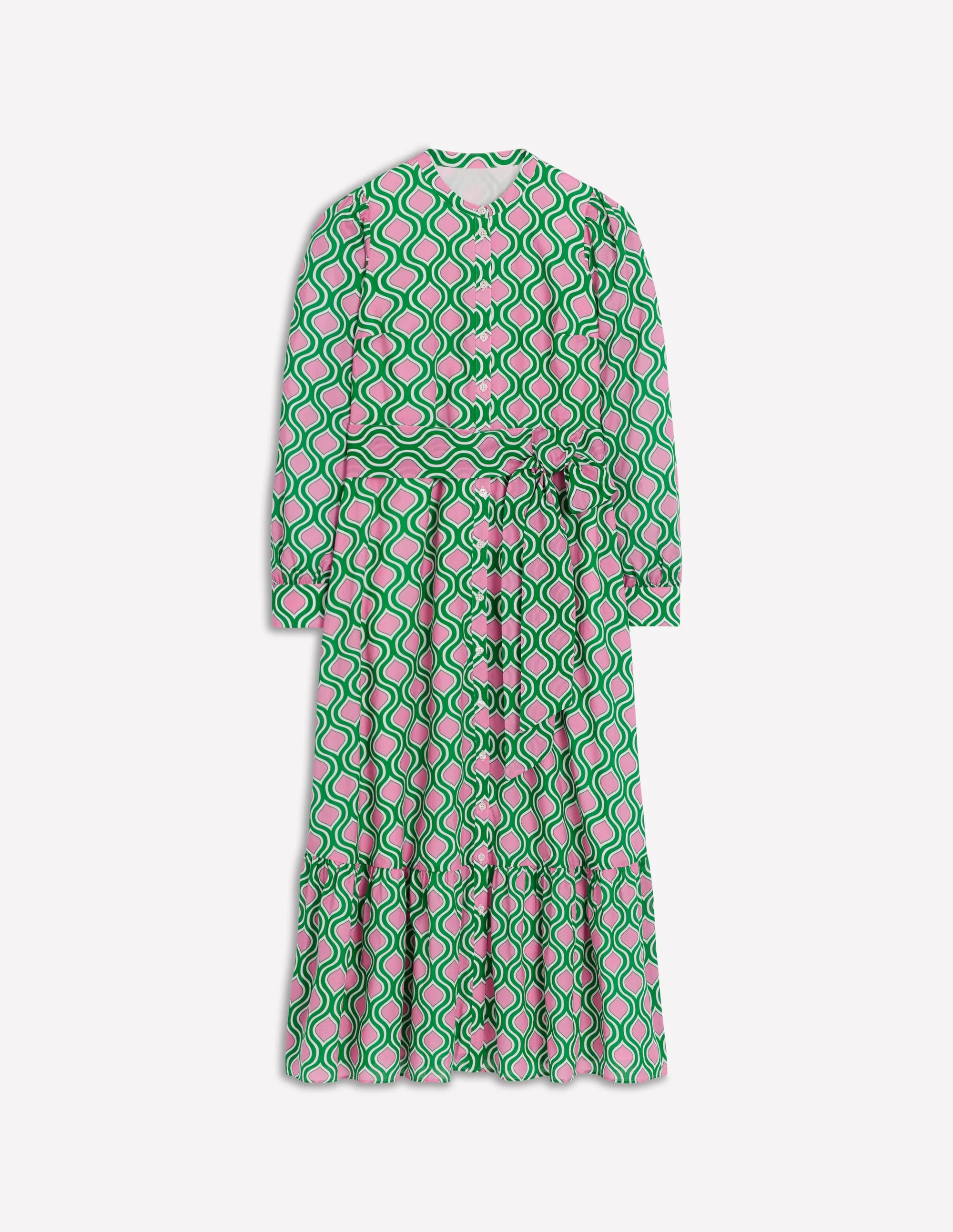 Mia Tiered Shirt Dress-Rich Emerald, Geo Trellis - Image 6