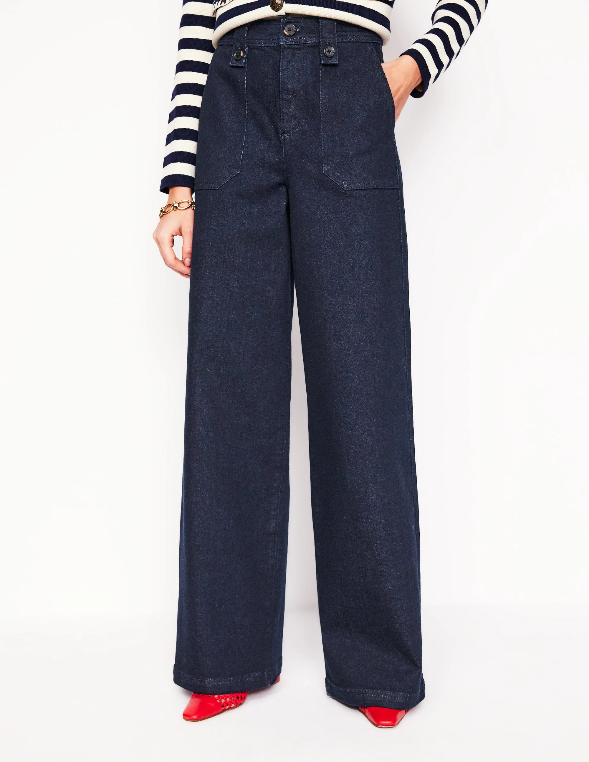 Mid Rise Button Detail Jeans-Indigo Rinse - Image 4