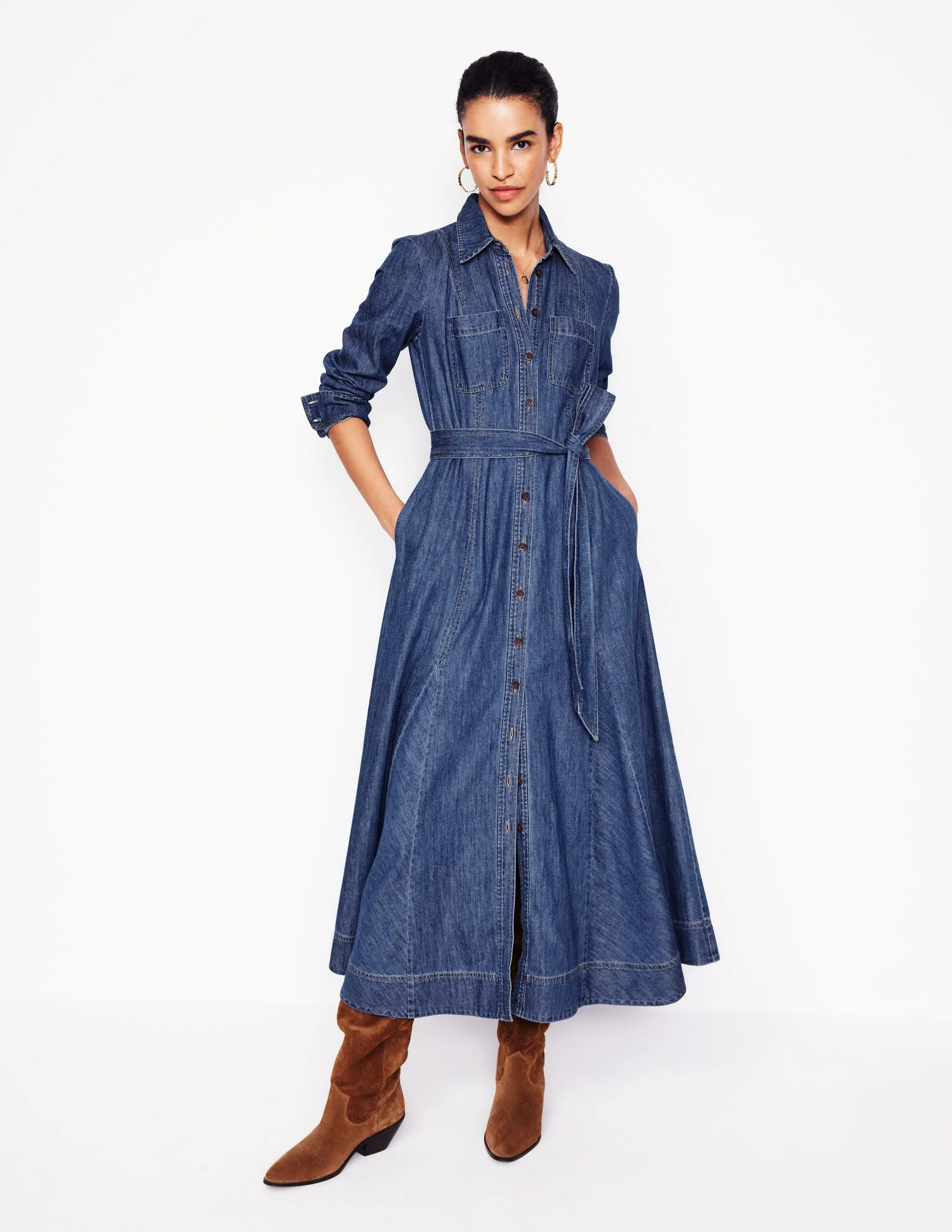 Mila Denim Midi Shirt Dress-Mid Vintage - Image 6
