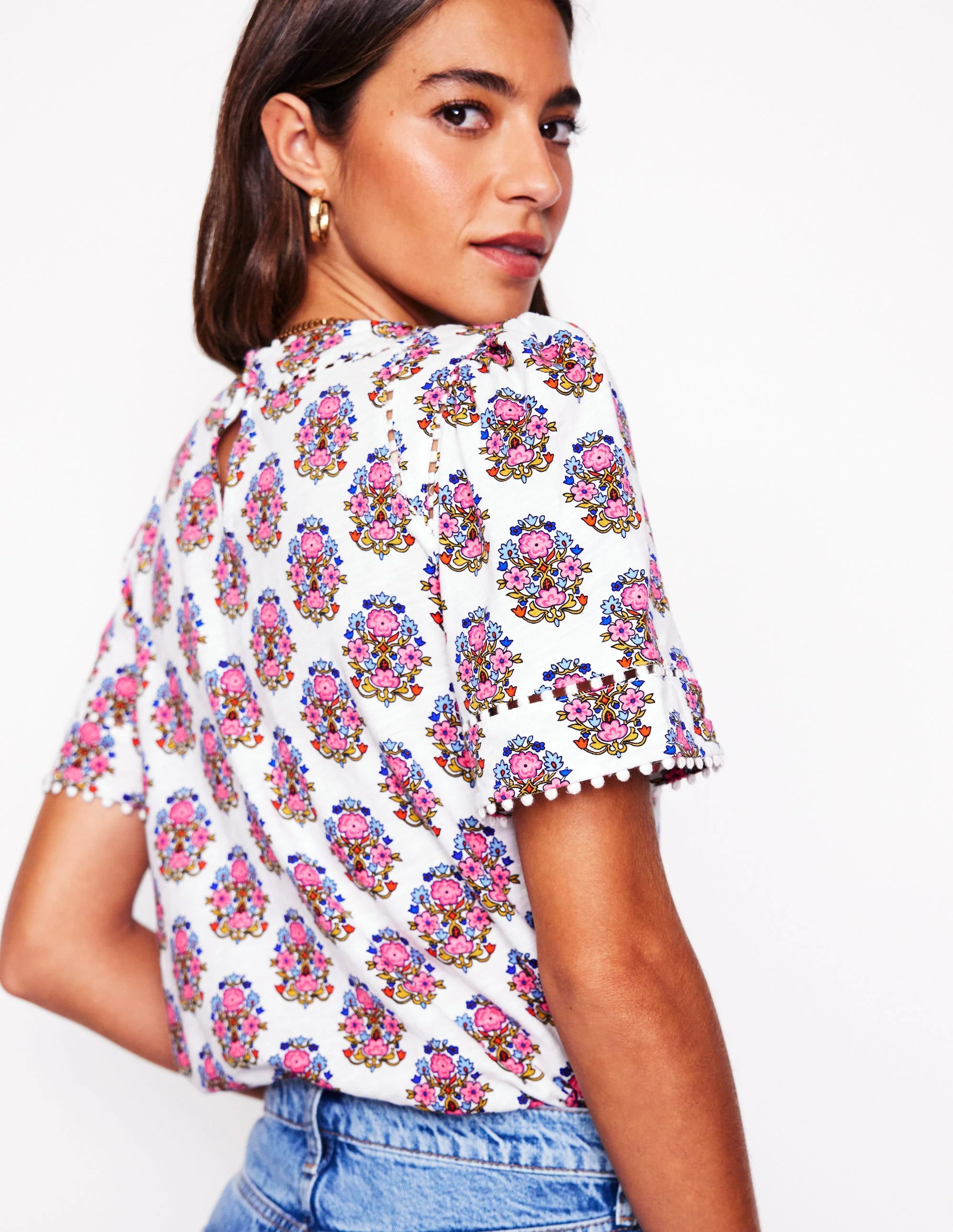Mila Trim Detail Top-Ivory, Wildflower Stamp - Image 3