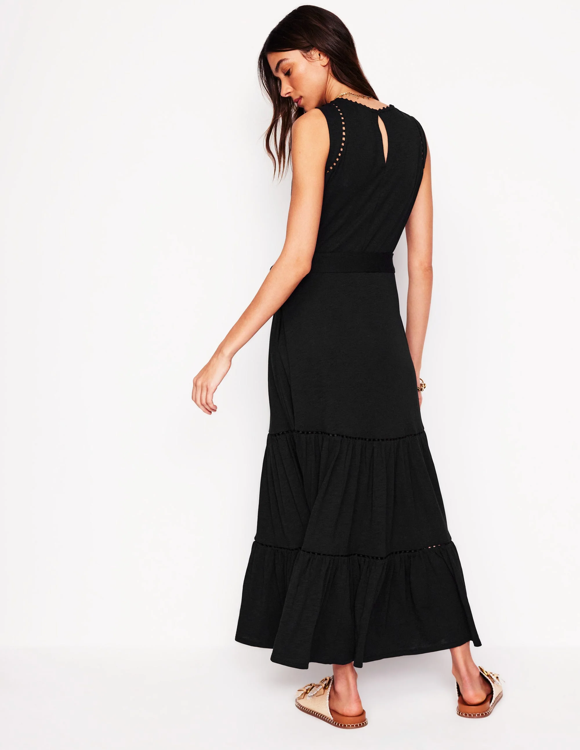 Mila Trim Tiered Jersey Dress-Black - Image 3