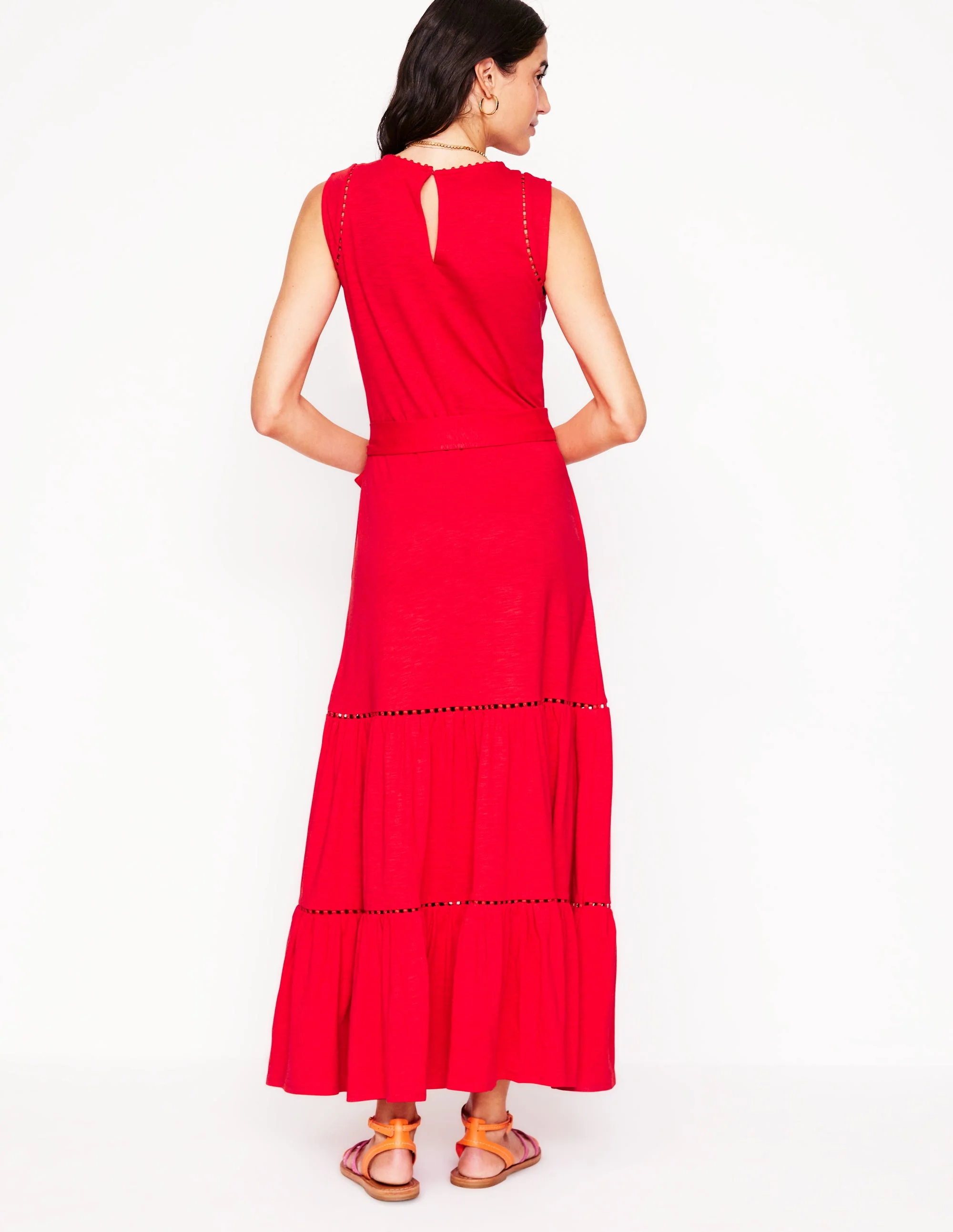 Mila Trim Tiered Jersey Dress-Poppy Red - Image 3