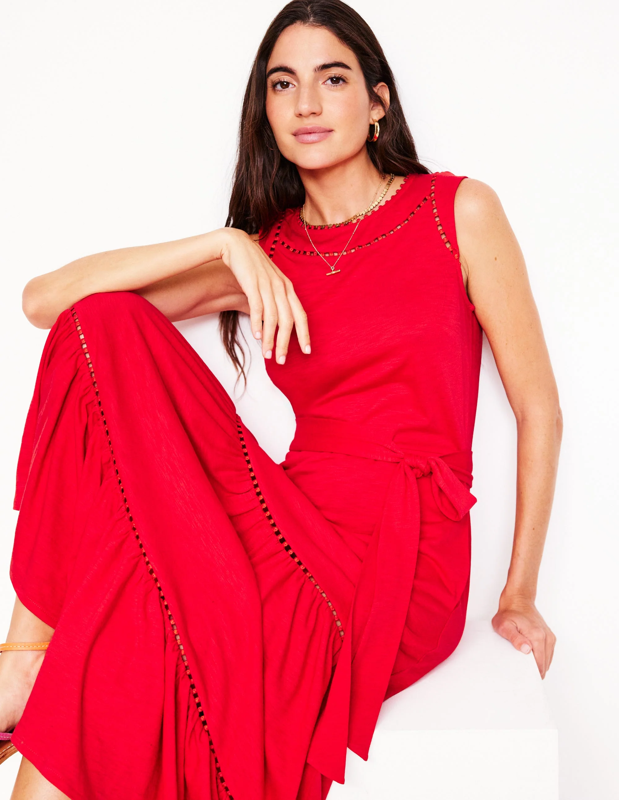 Mila Trim Tiered Jersey Dress-Poppy Red - Image 4