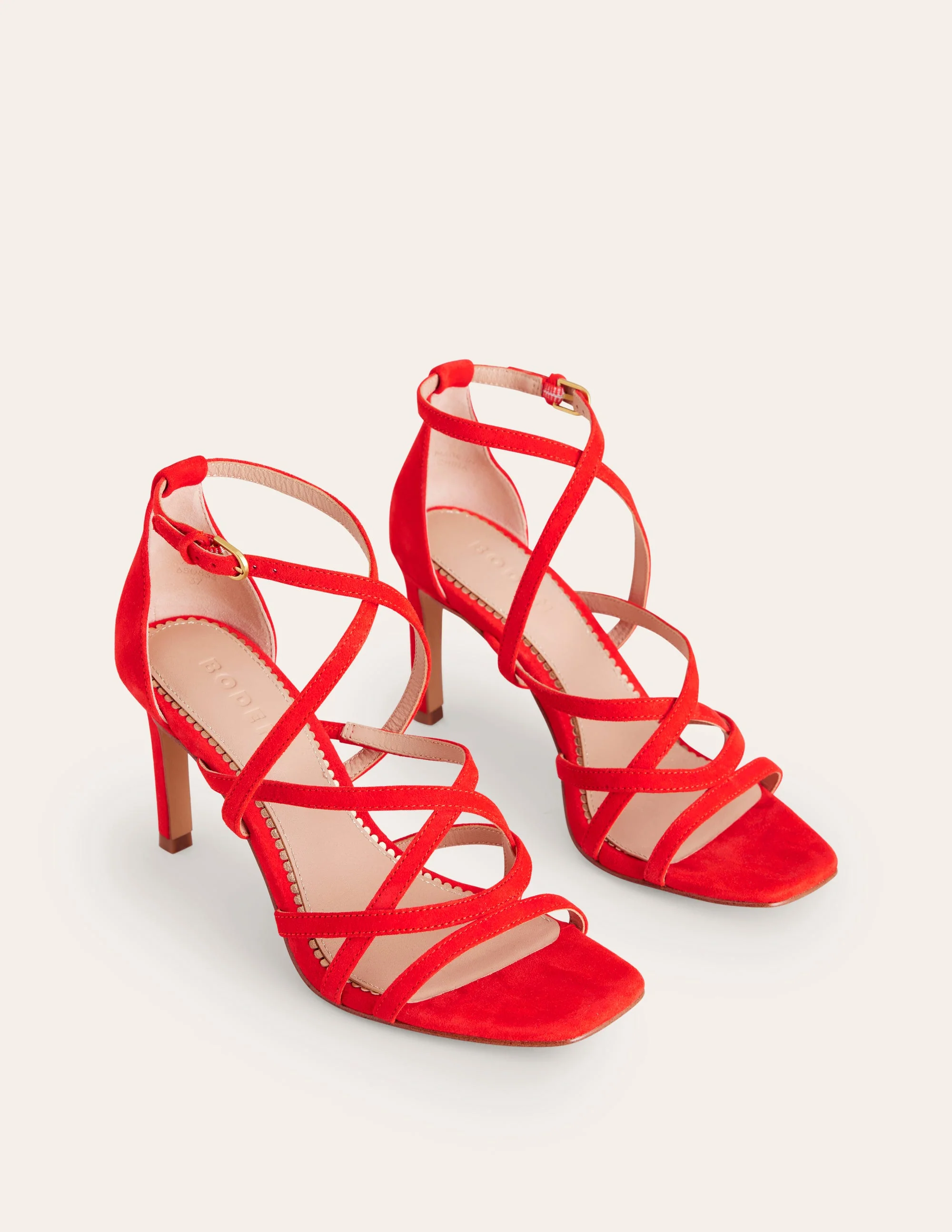 Multi Strap Heel Sandals-Post Box Red - Image 4