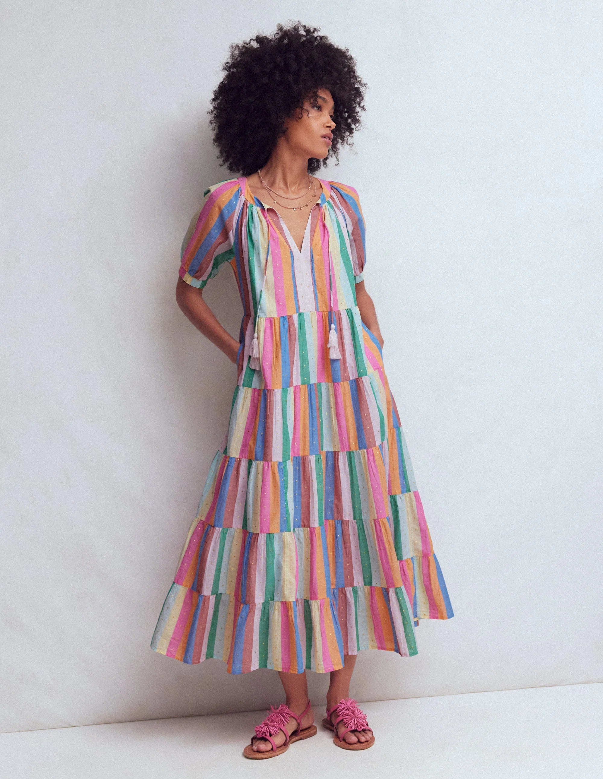Multi Tiered Maxi Dress-Multi Clipped Stripe - Image 5