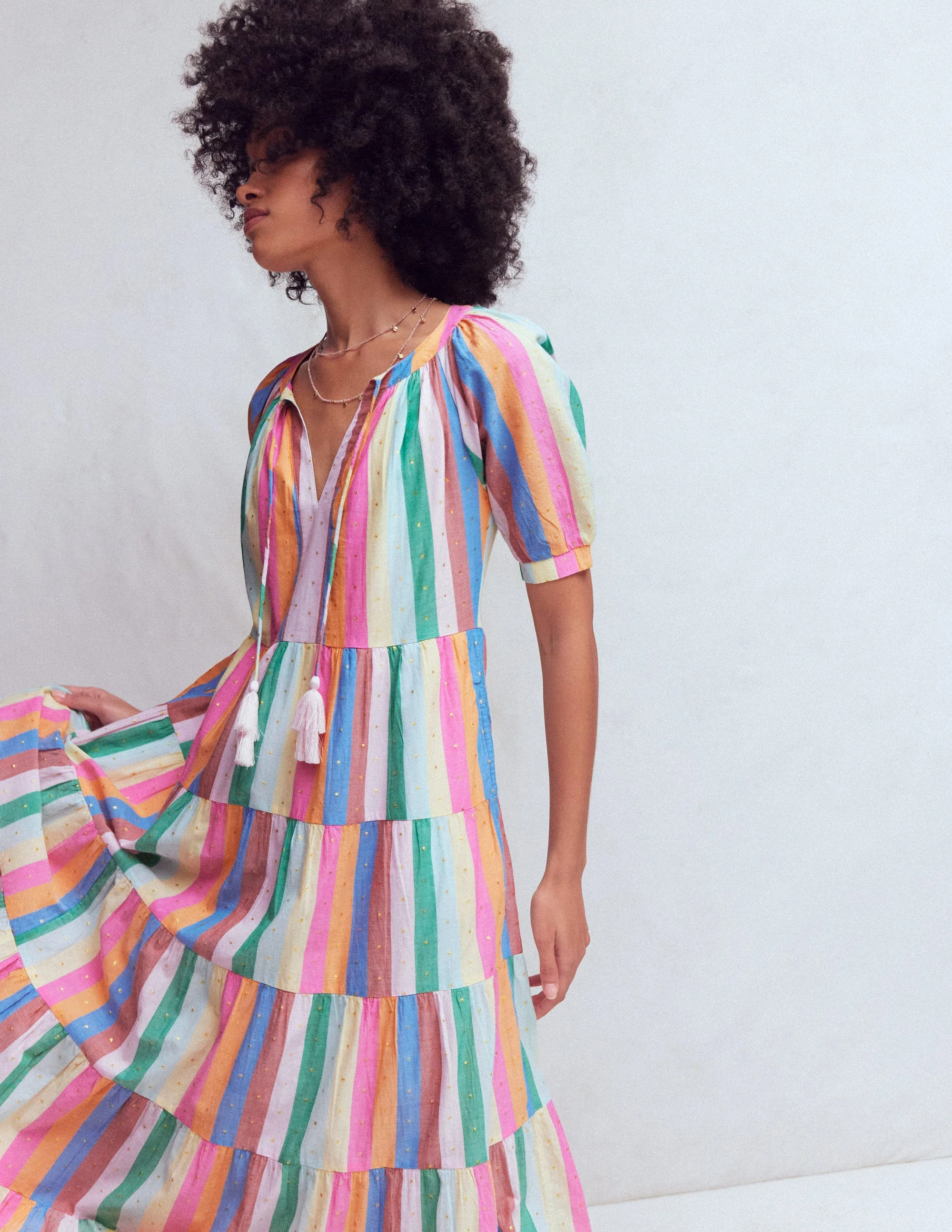 Multi Tiered Maxi Dress-Multi Clipped Stripe - Image 6