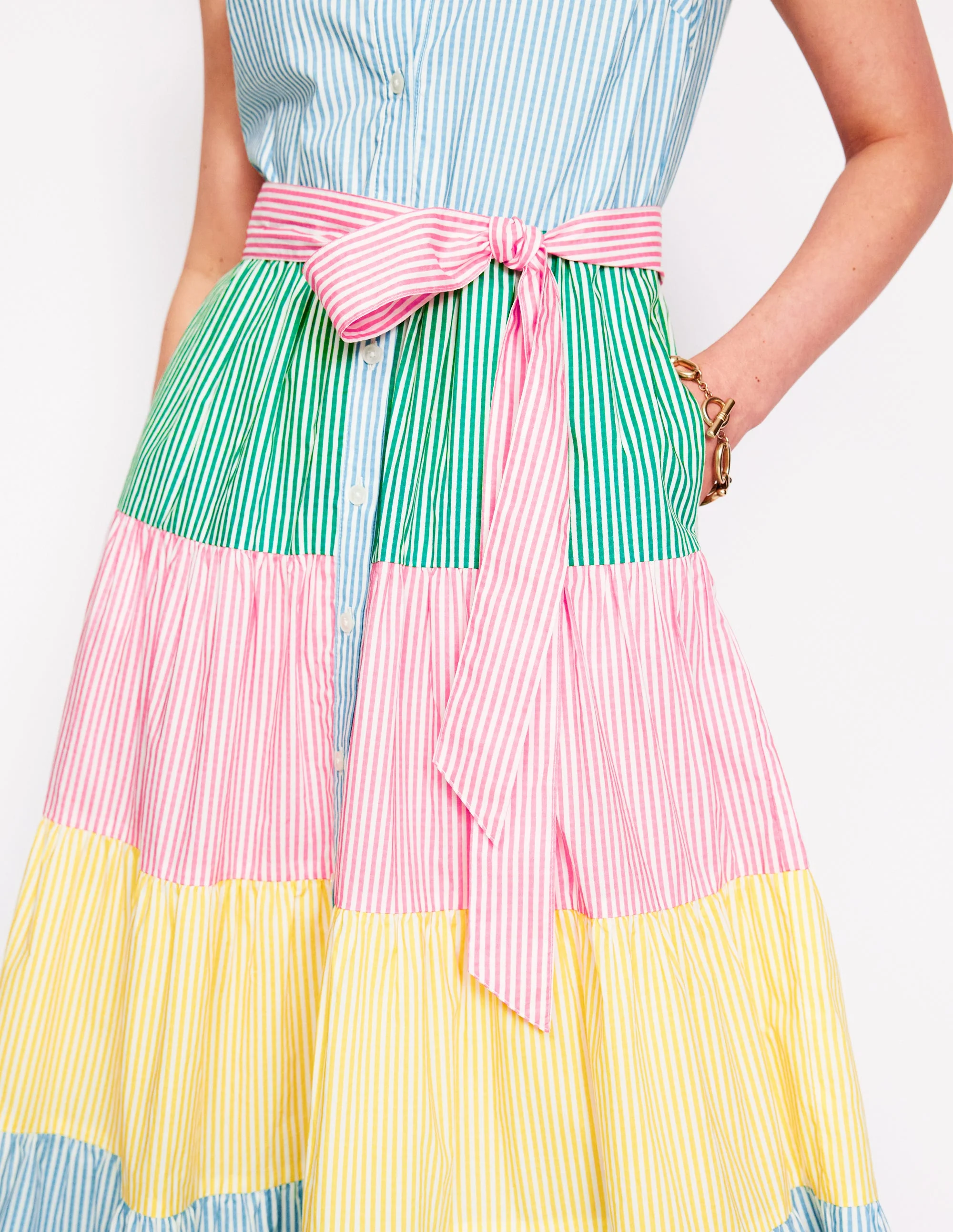 Multi Tiered Shirt Dress-Duck Egg Blue Stripe - Image 2