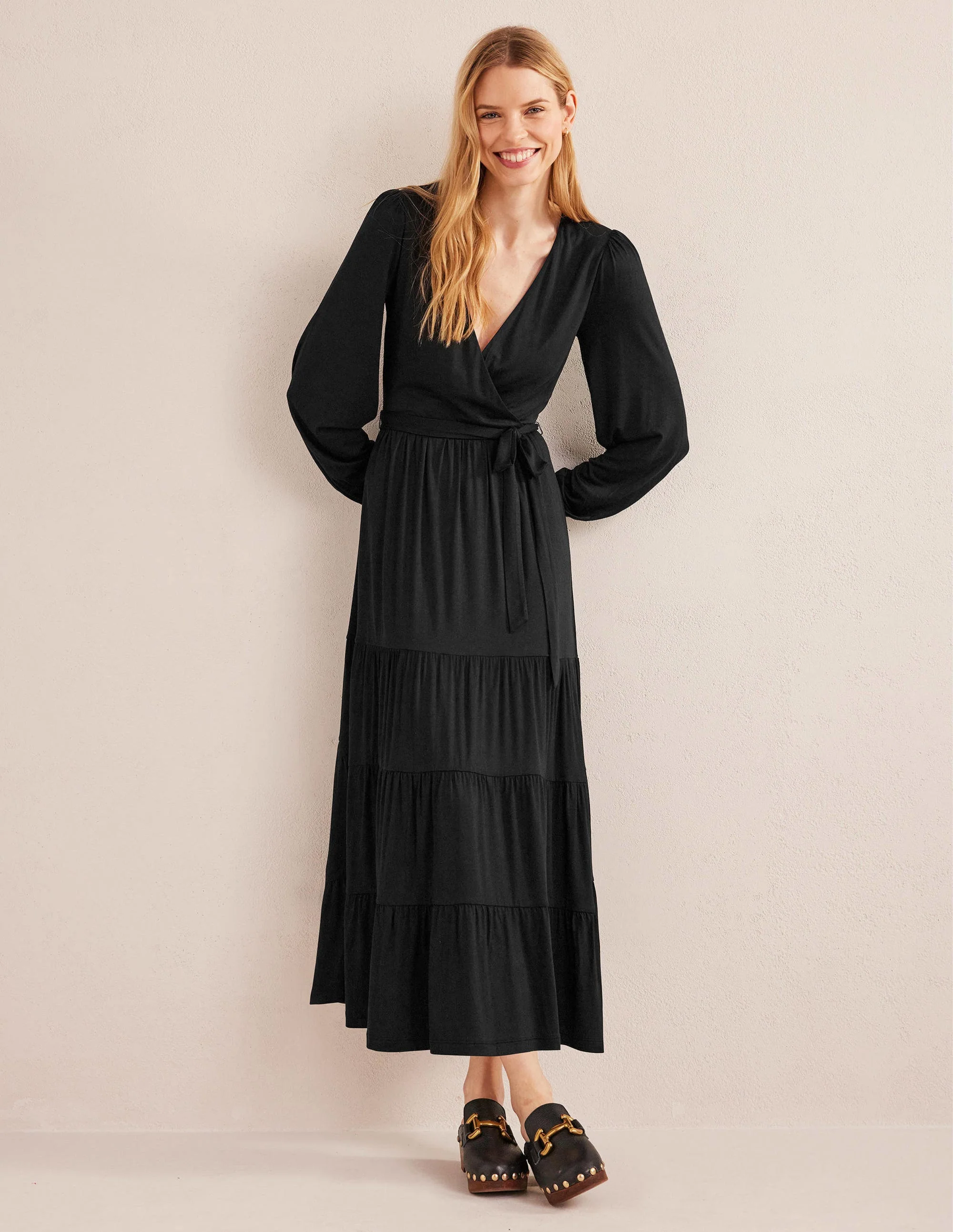 Multi Tiered Wrap Maxi Dress-Black