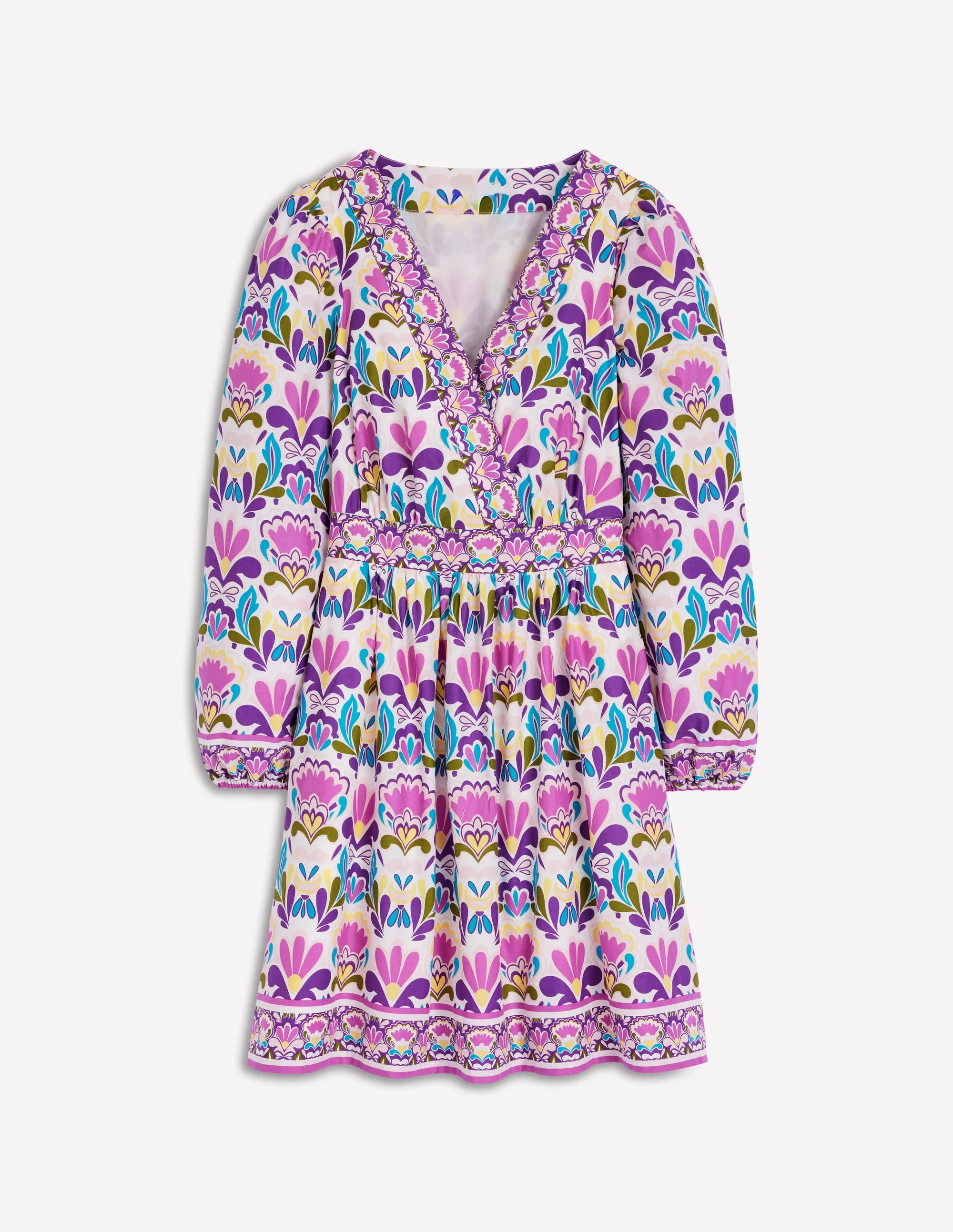 Mya Cotton Short Dress-Royal Purple, Freesia Stamp - Image 9