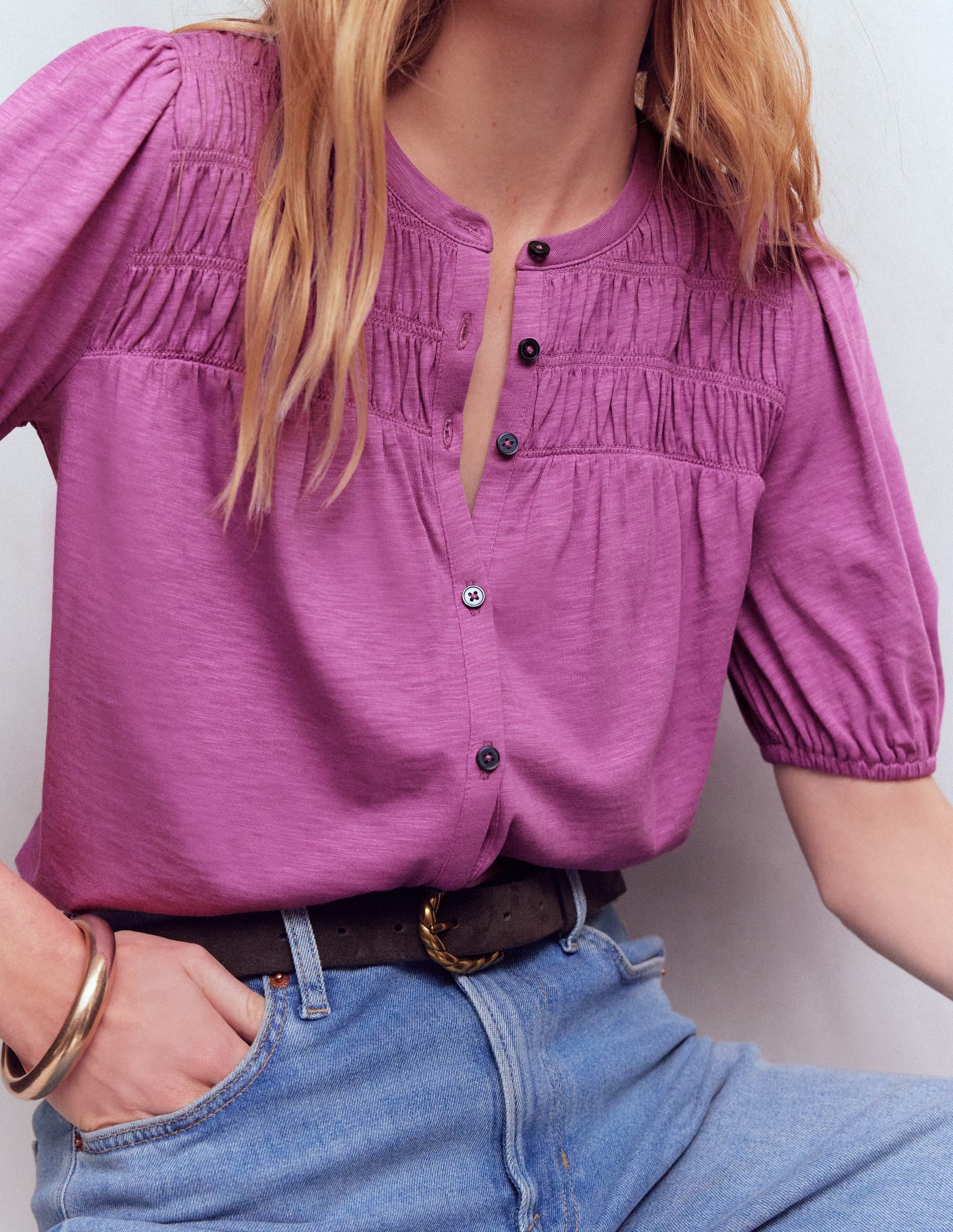 Mya Short Sleeve Smocked Shirt-Clover Purple - Image 2