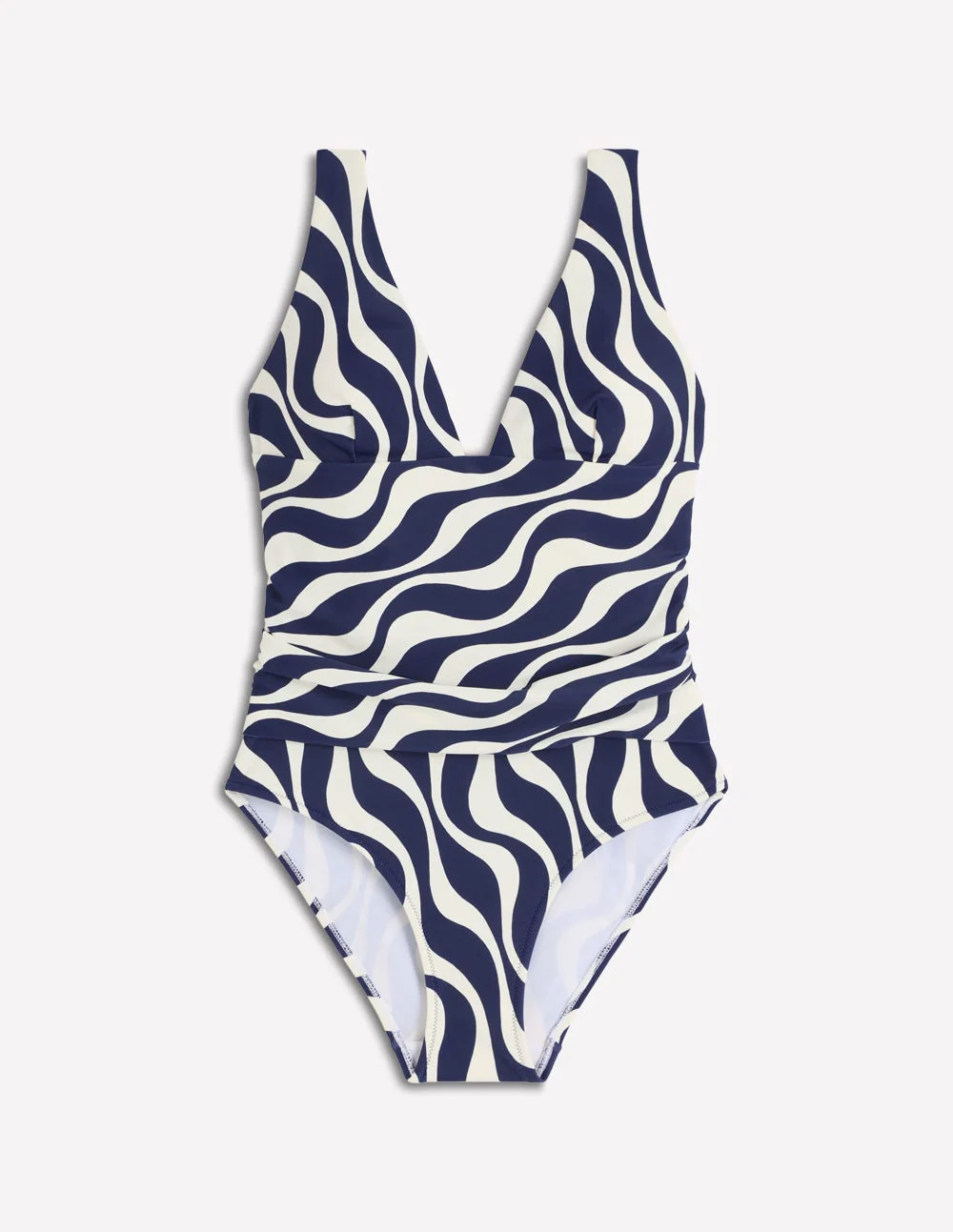 Mykonos Deep V Swimsuit-Navy, Rhythmic Wave - Image 5