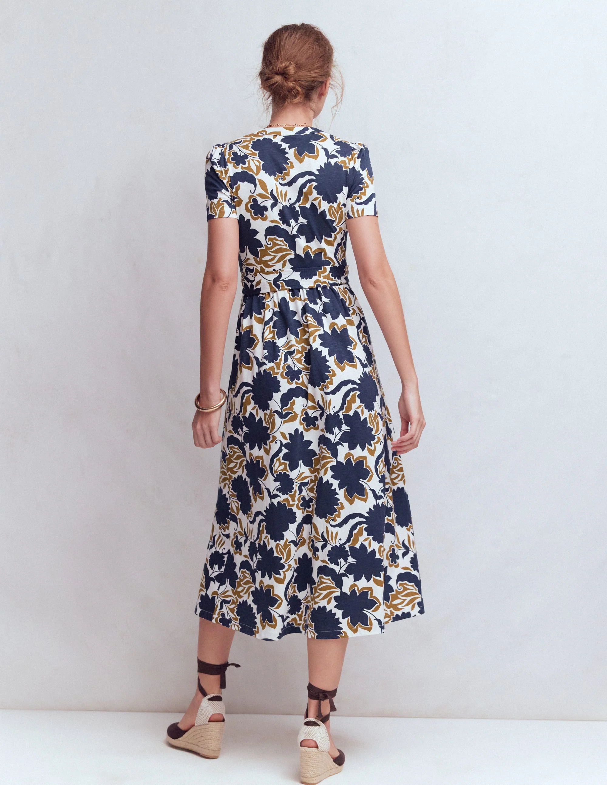 Naomi Jersey Midi Dress-French Navy, Shadow Blossom - Image 3