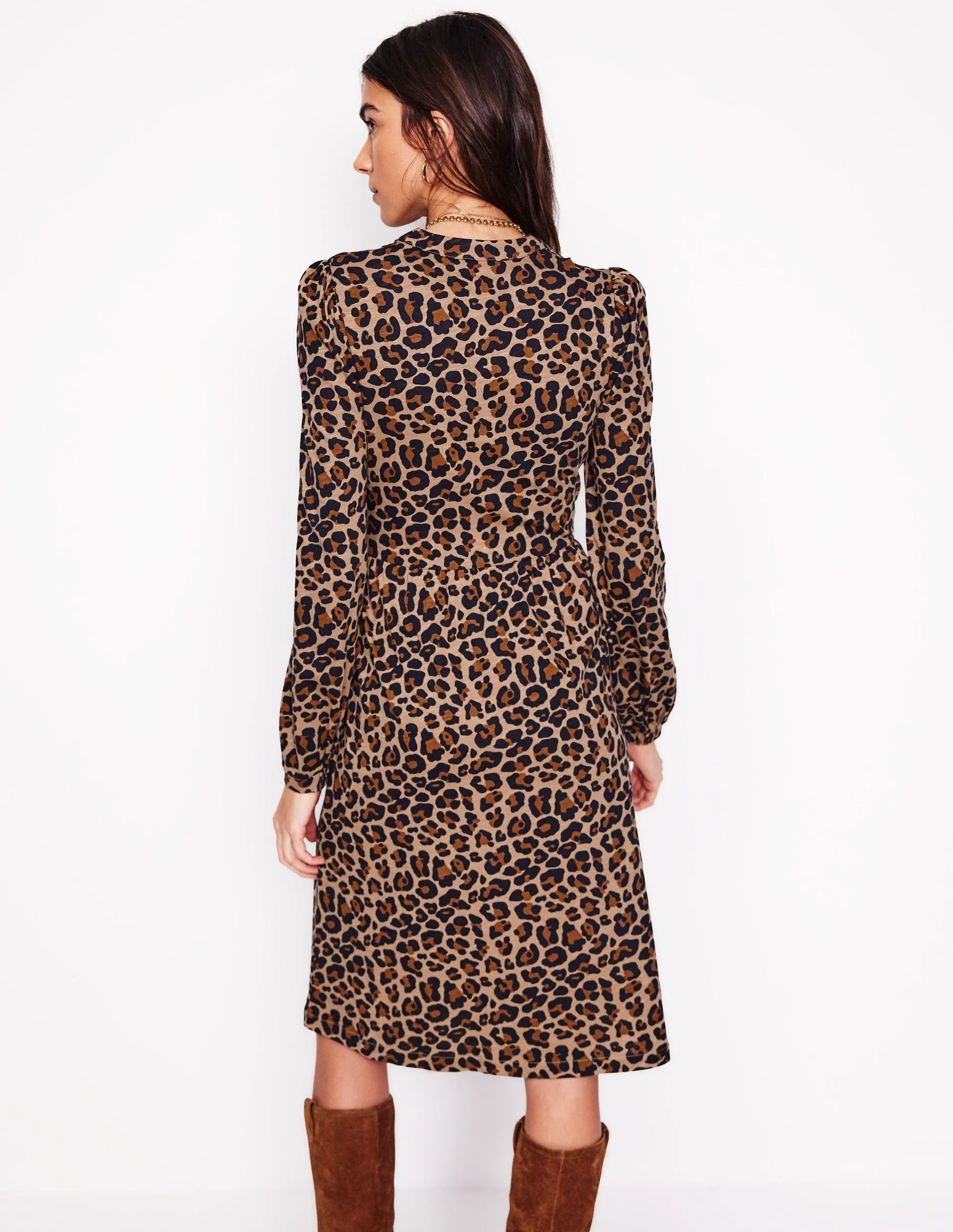 Naomi Relaxed Jersey Dress-Camel, Cheetah Pop - Image 3