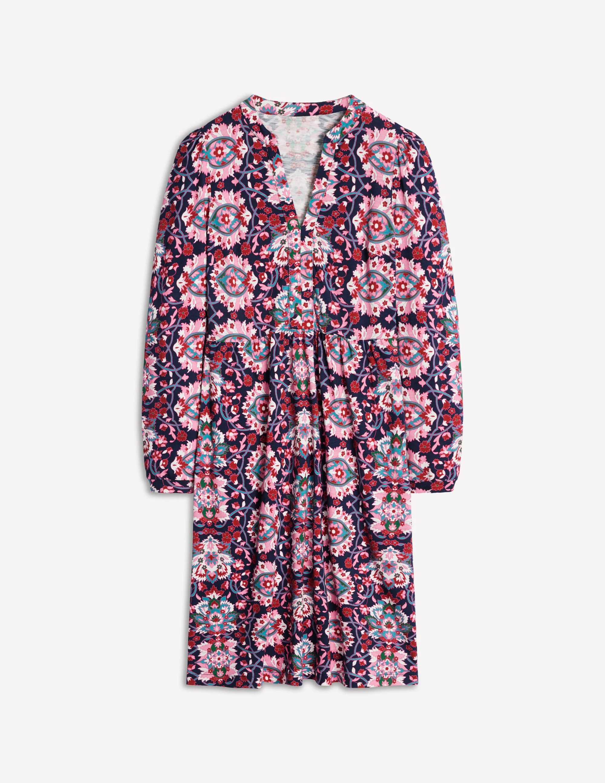Naomi Relaxed Jersey Dress-Old Rose, Bloom Trellis - Image 5