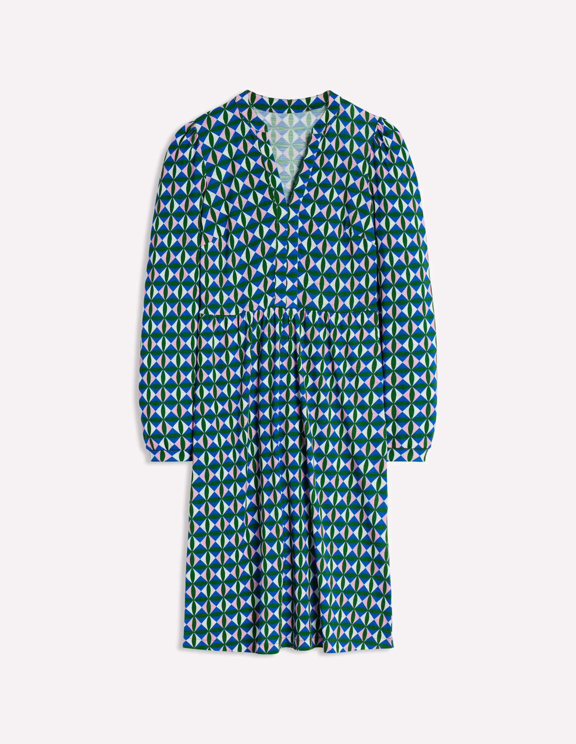 Naomi Relaxed Jersey Dress-Promenade Green, Petal Check - Image 5