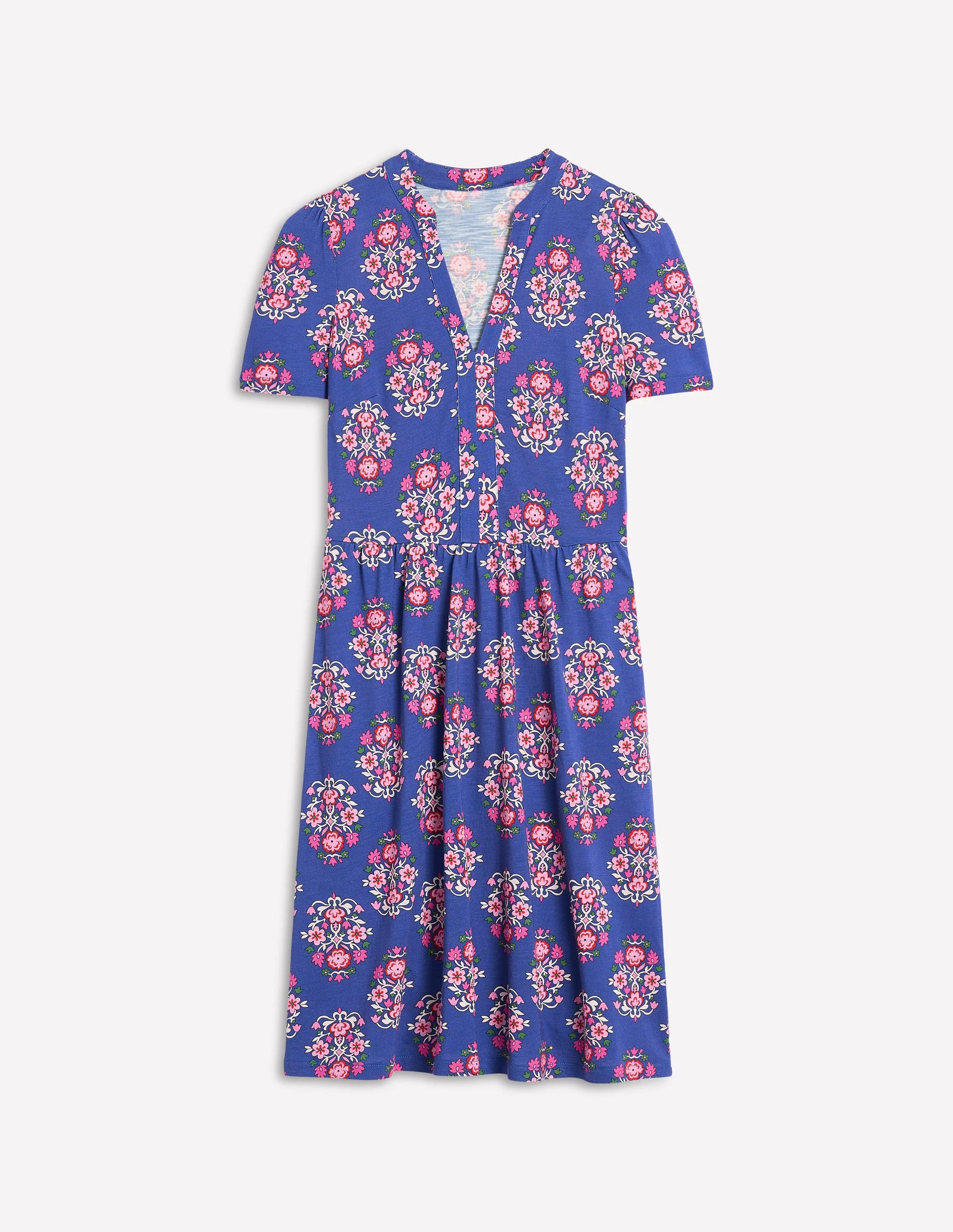 Naomi Short Jersey Dress-Bright Blue, Wildflower Stamp - Image 6