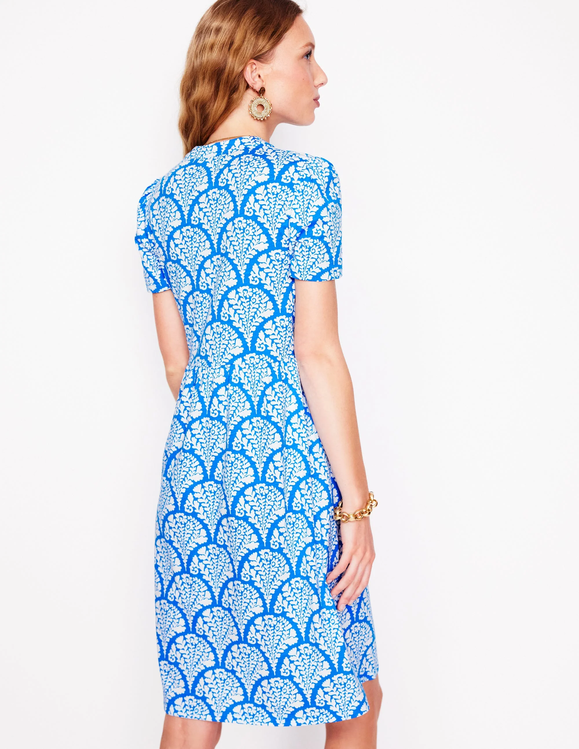 Naomi Short Jersey Dress-Cerulean Blue, Blossomy - Image 4