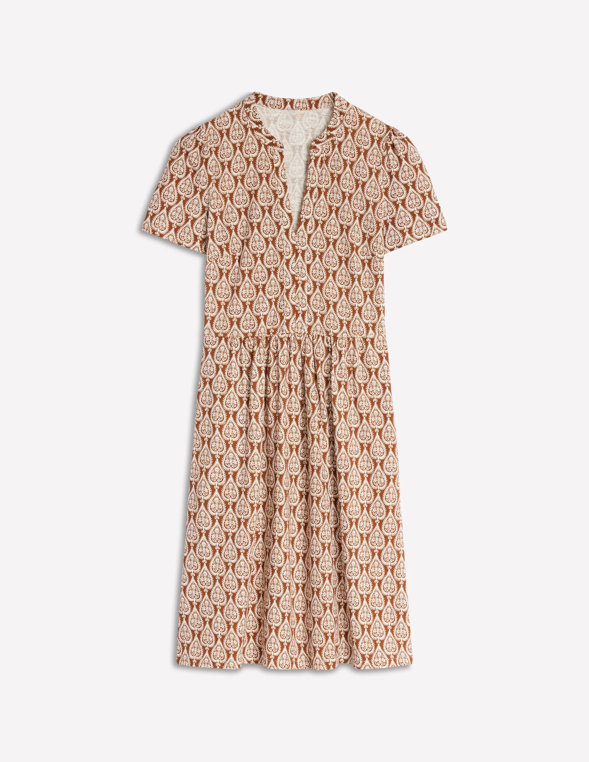 Naomi Short Jersey Dress-Cognac, Ornate Geo - Image 5