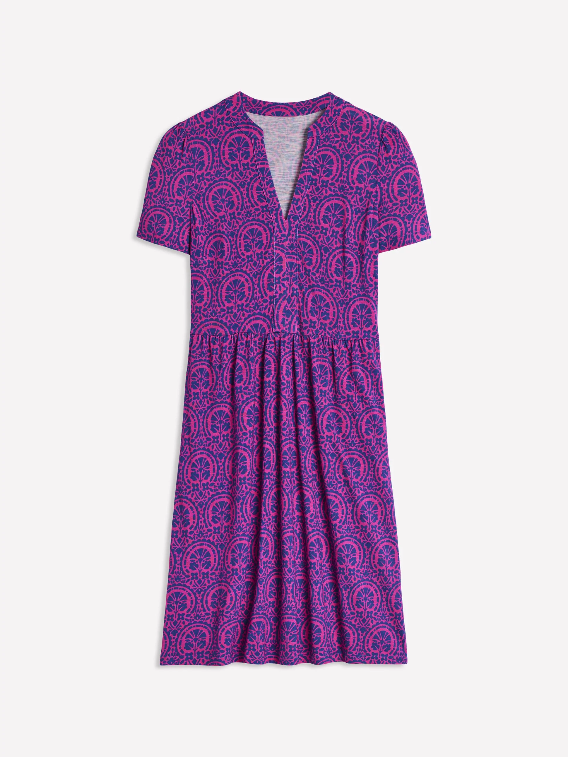 Naomi Short Jersey Dress-Pink Peony Elaborate Stamp - Image 5