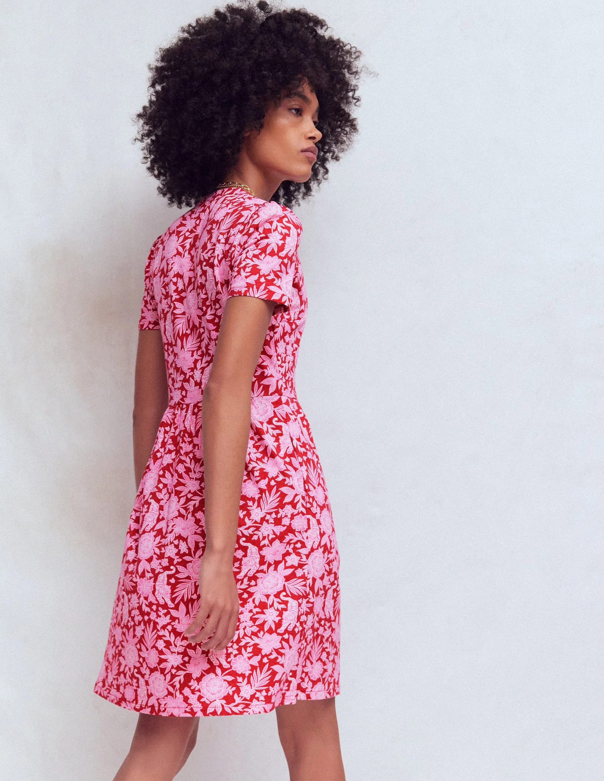 Naomi Short Jersey Dress-Pomegranate, Tigers Paradise - Image 3