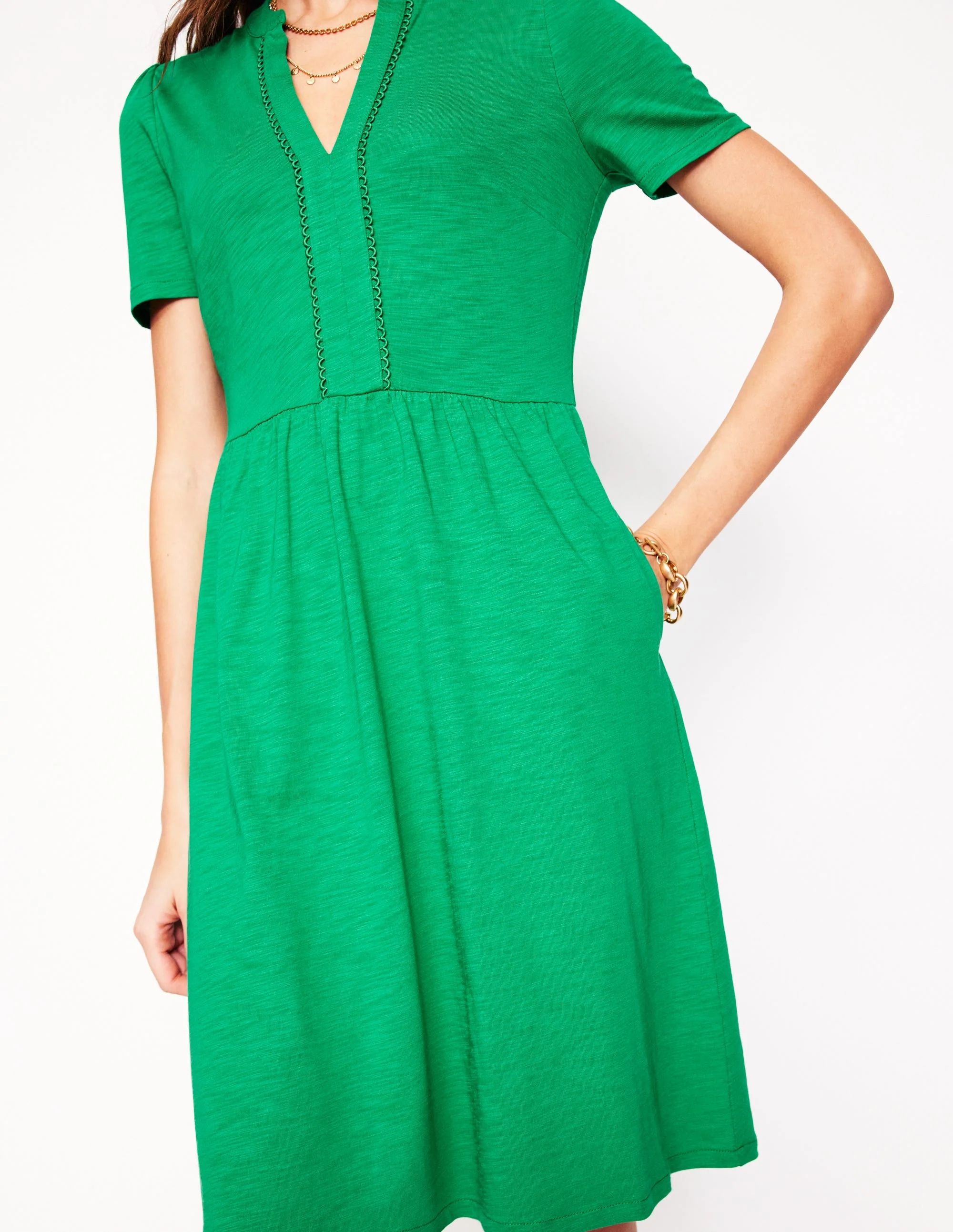 Naomi Short Jersey Dress-Rich Emerald - Image 2