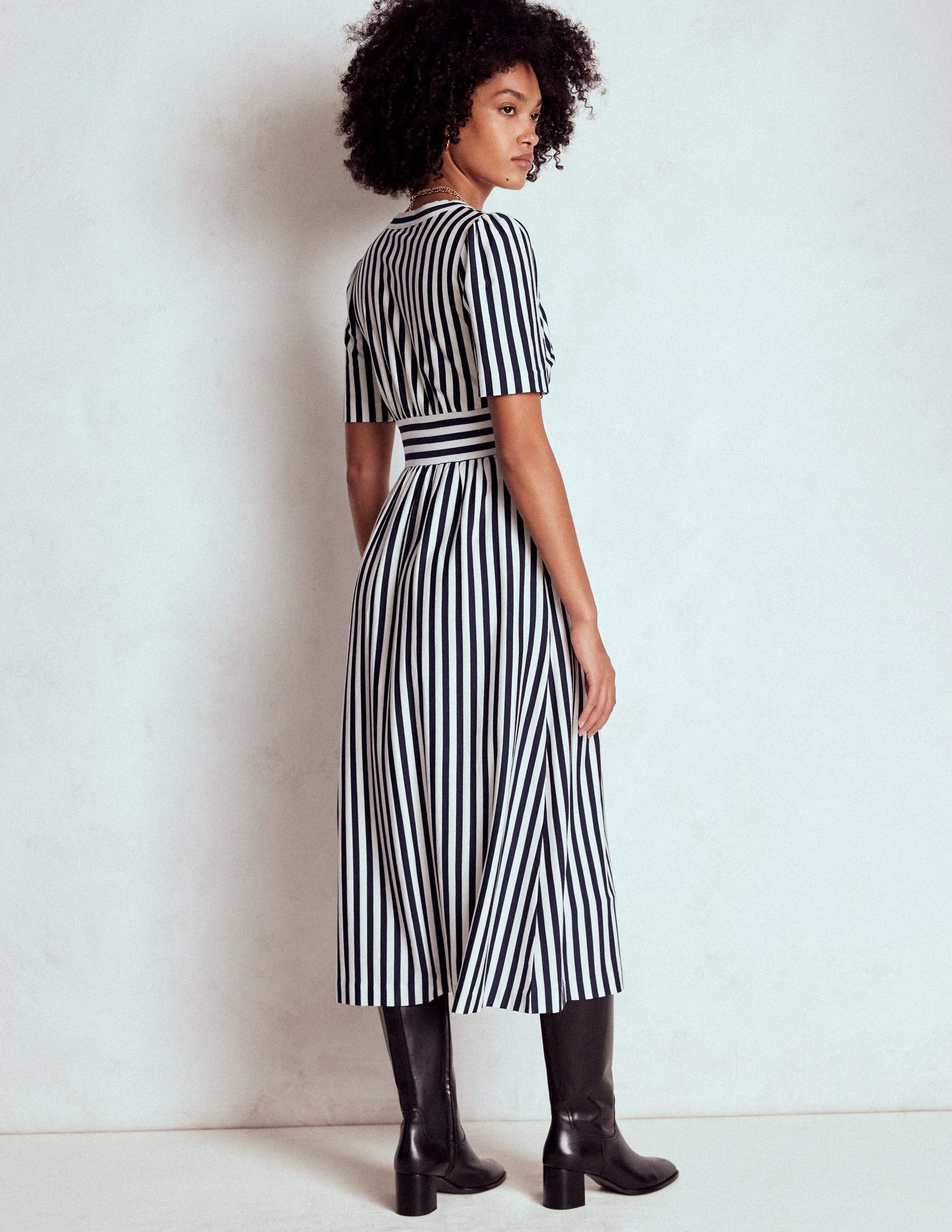 Natalia Jersey Tea Dress-French Navy, Ivory Stripe - Image 3