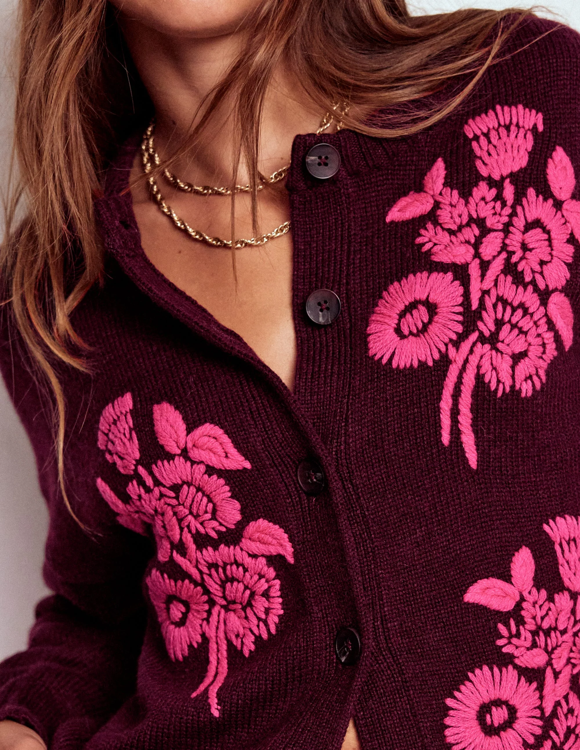 Natalie Embroidered Cardigan-Dark Cherry Bouquet - Image 2
