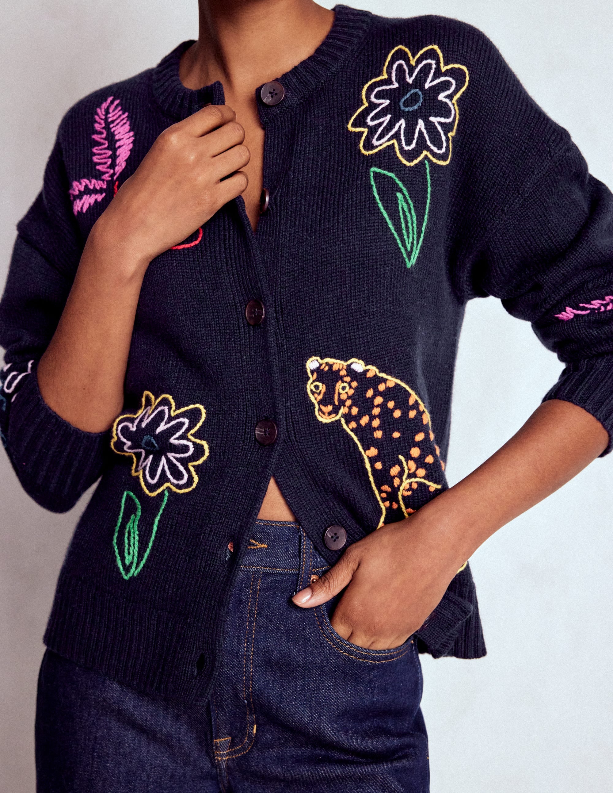 Natalie Embroidered Cardigan-Navy Embroidery - Image 2