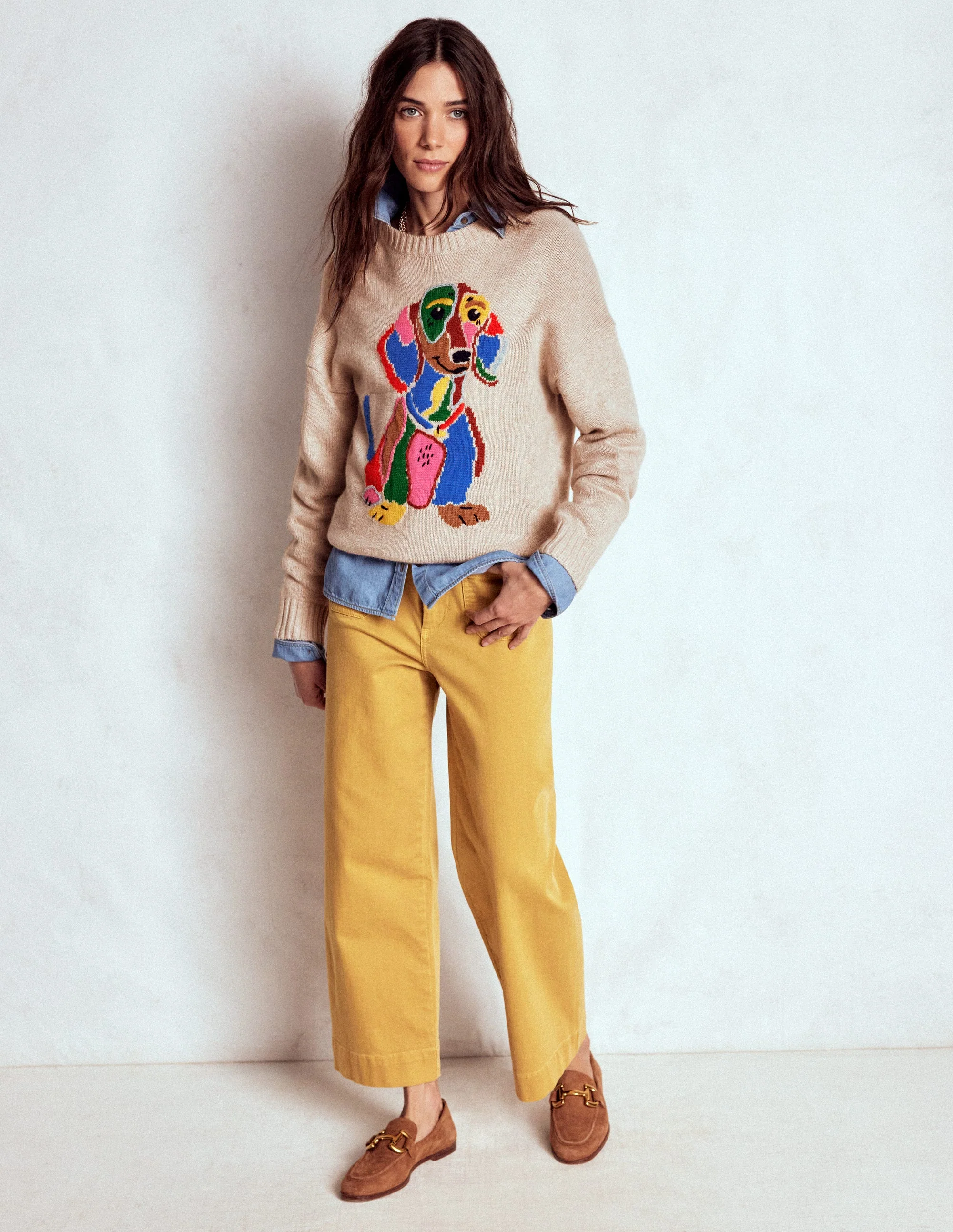 Natalie Embroidered Sweater-Oatmeal Melange, Daschund - Image 4