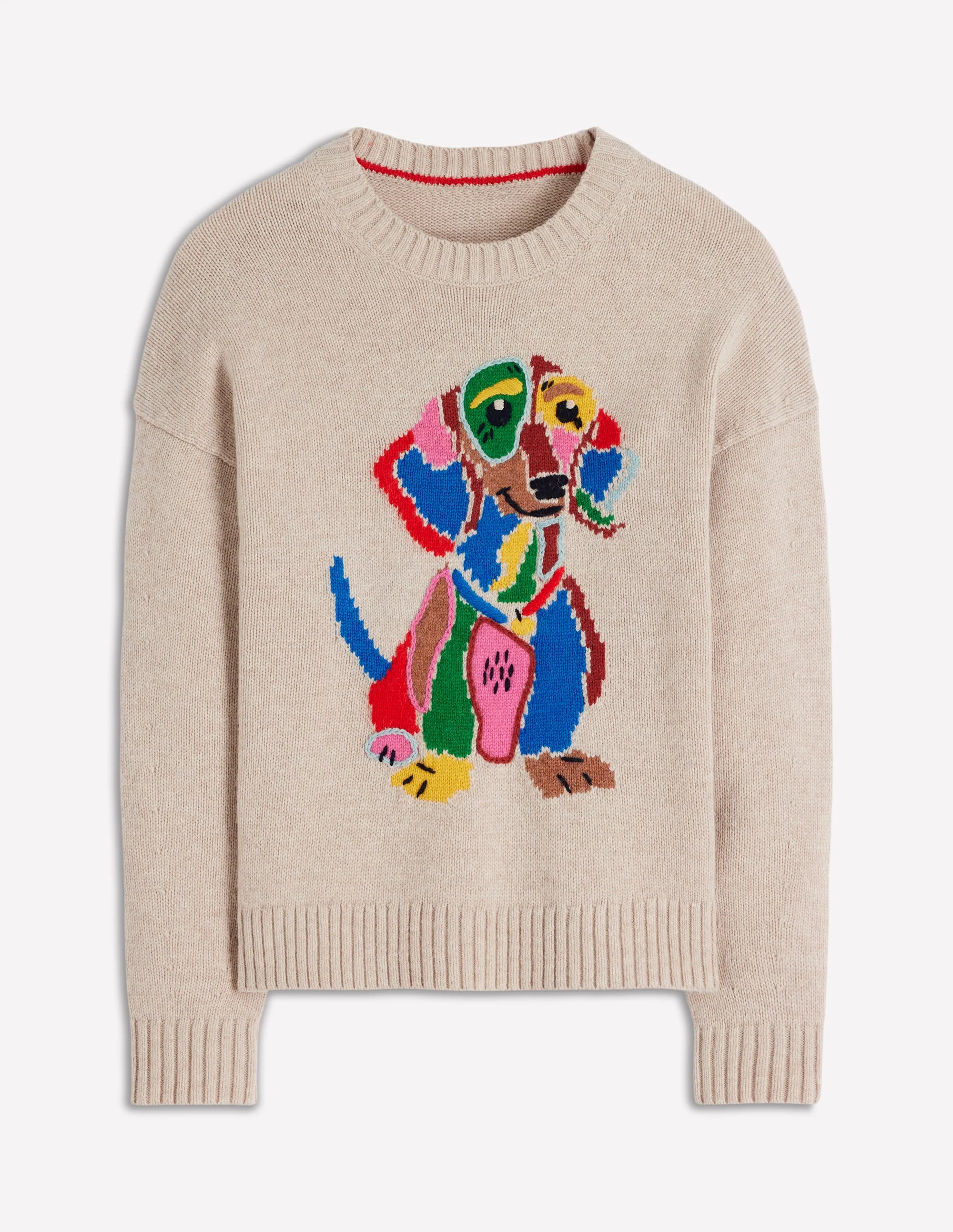 Natalie Embroidered Sweater-Oatmeal Melange, Daschund - Image 5