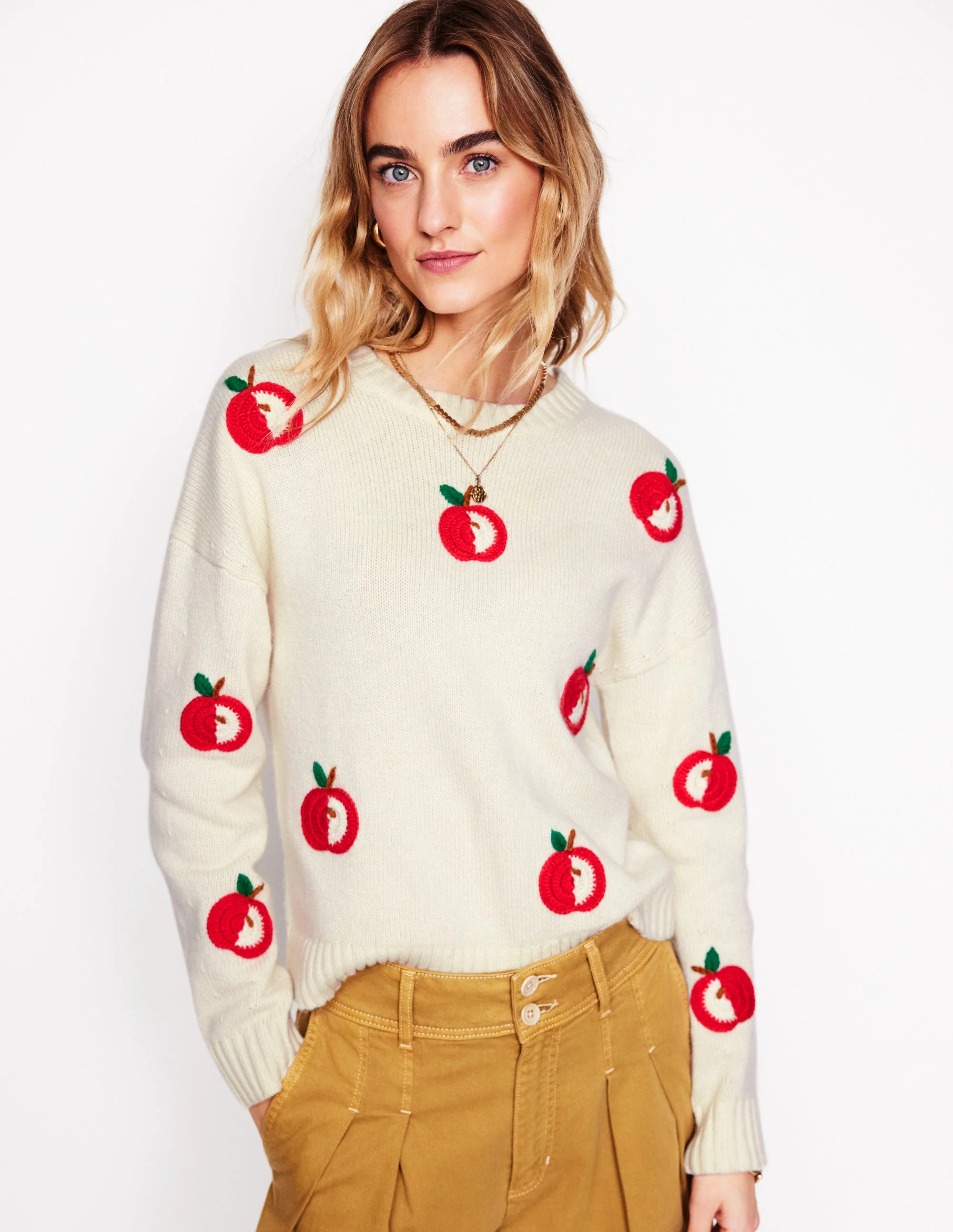 Natalie Embroidered Sweater-Warm Ivory, Apples - Image 5