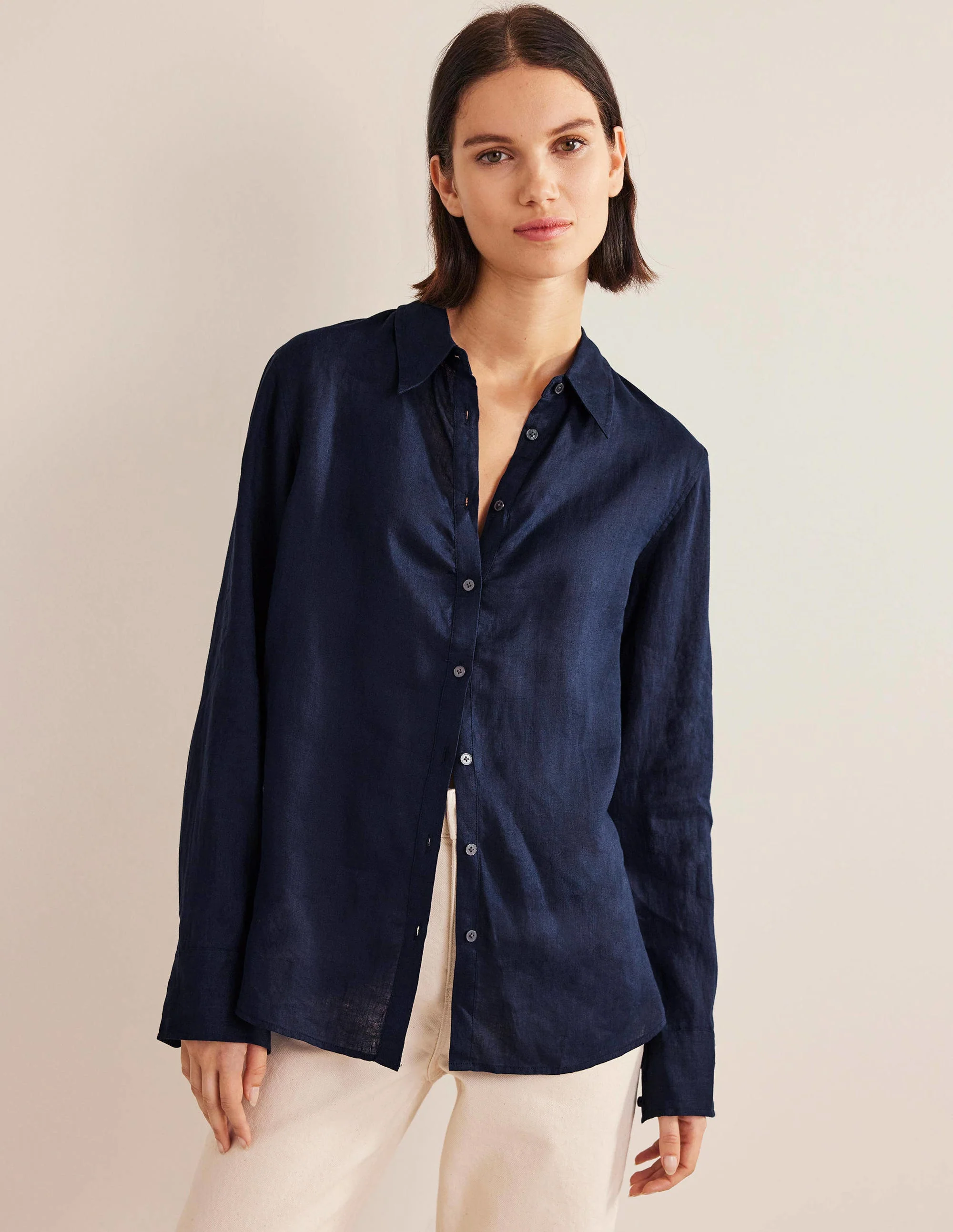 New Linen Shirt-Navy