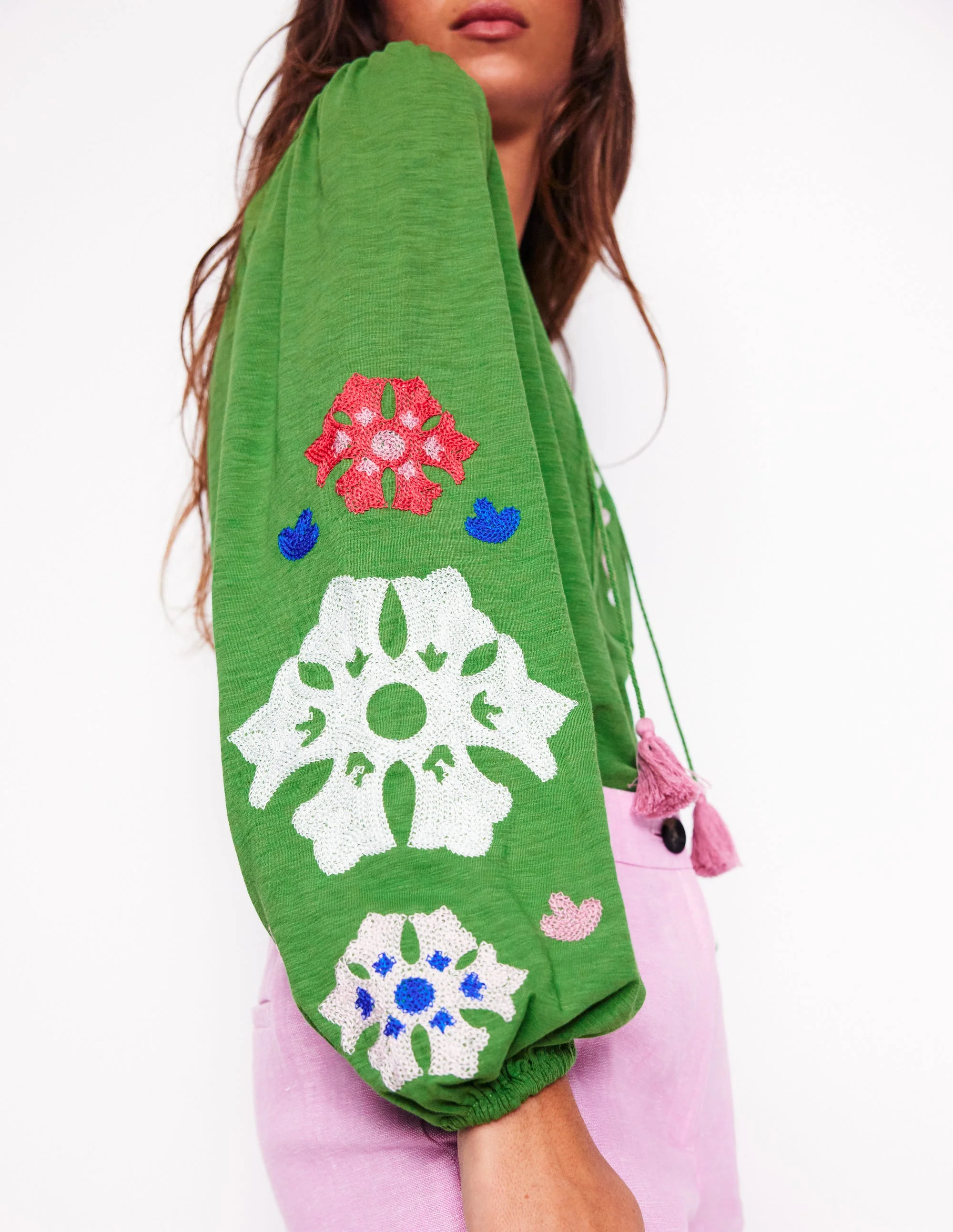Nia Embroidered Top-Paradise Green - Image 4