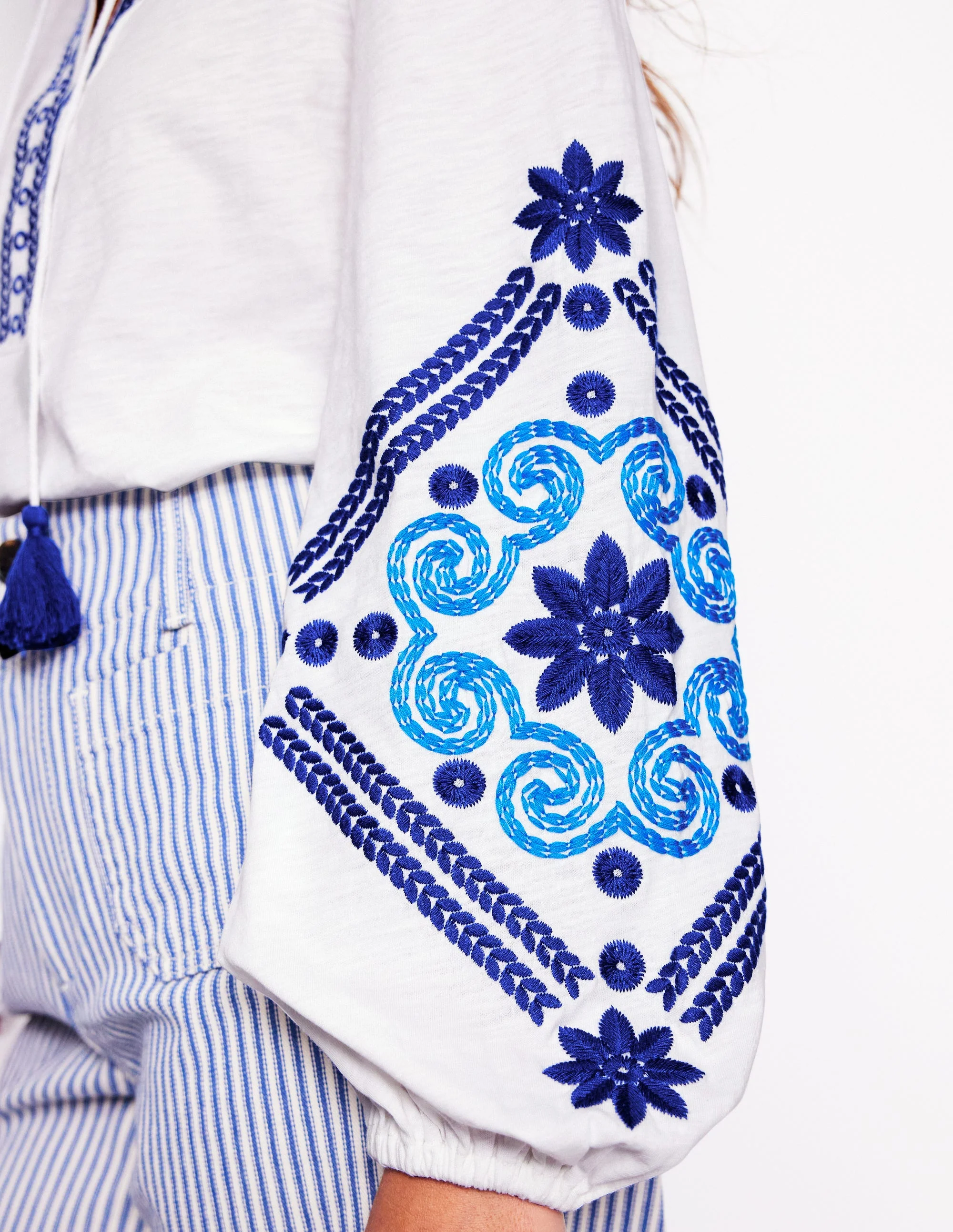 Nia Embroidered Top-White, Blue - Image 5