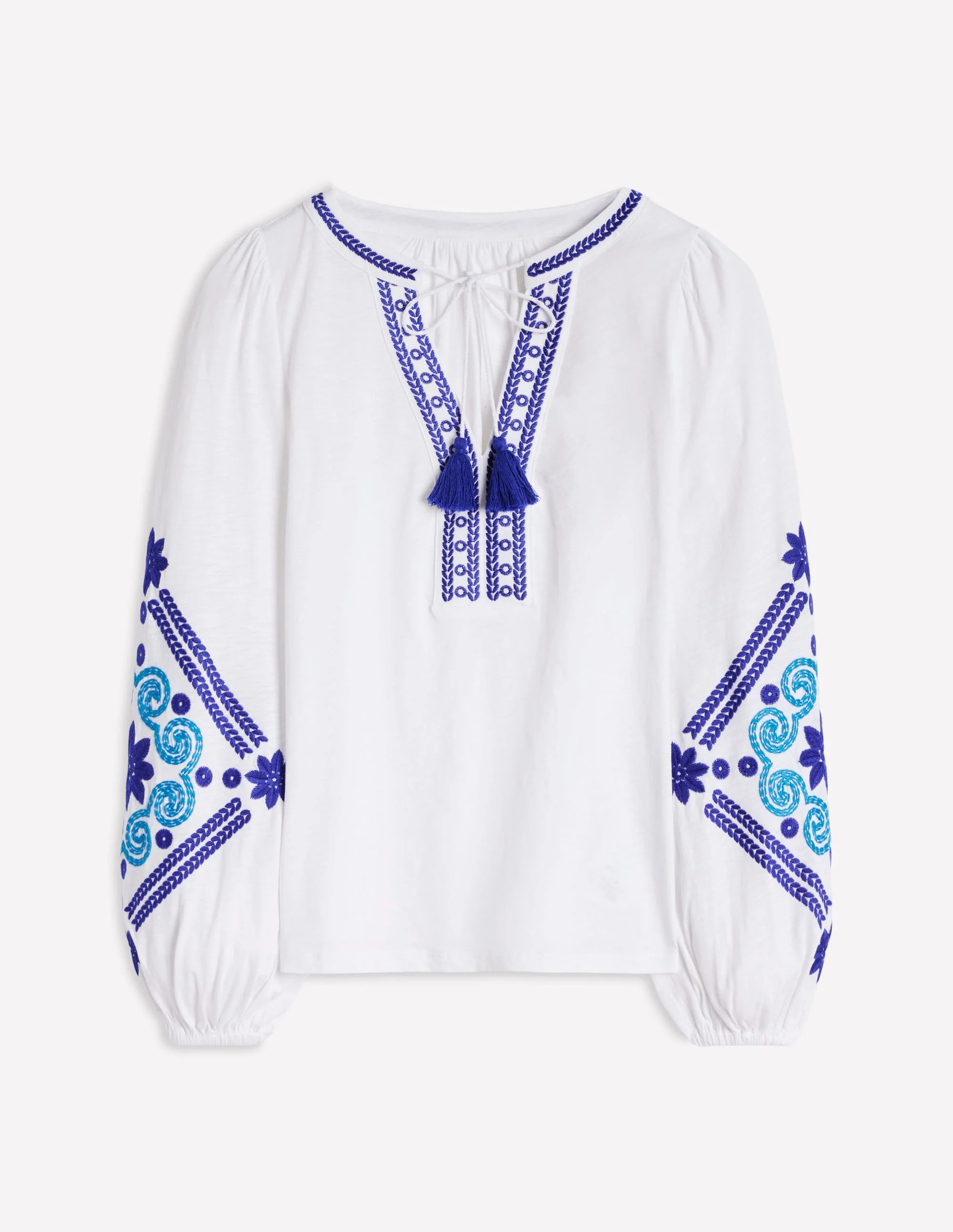 Nia Embroidered Top-White, Blue - Image 8