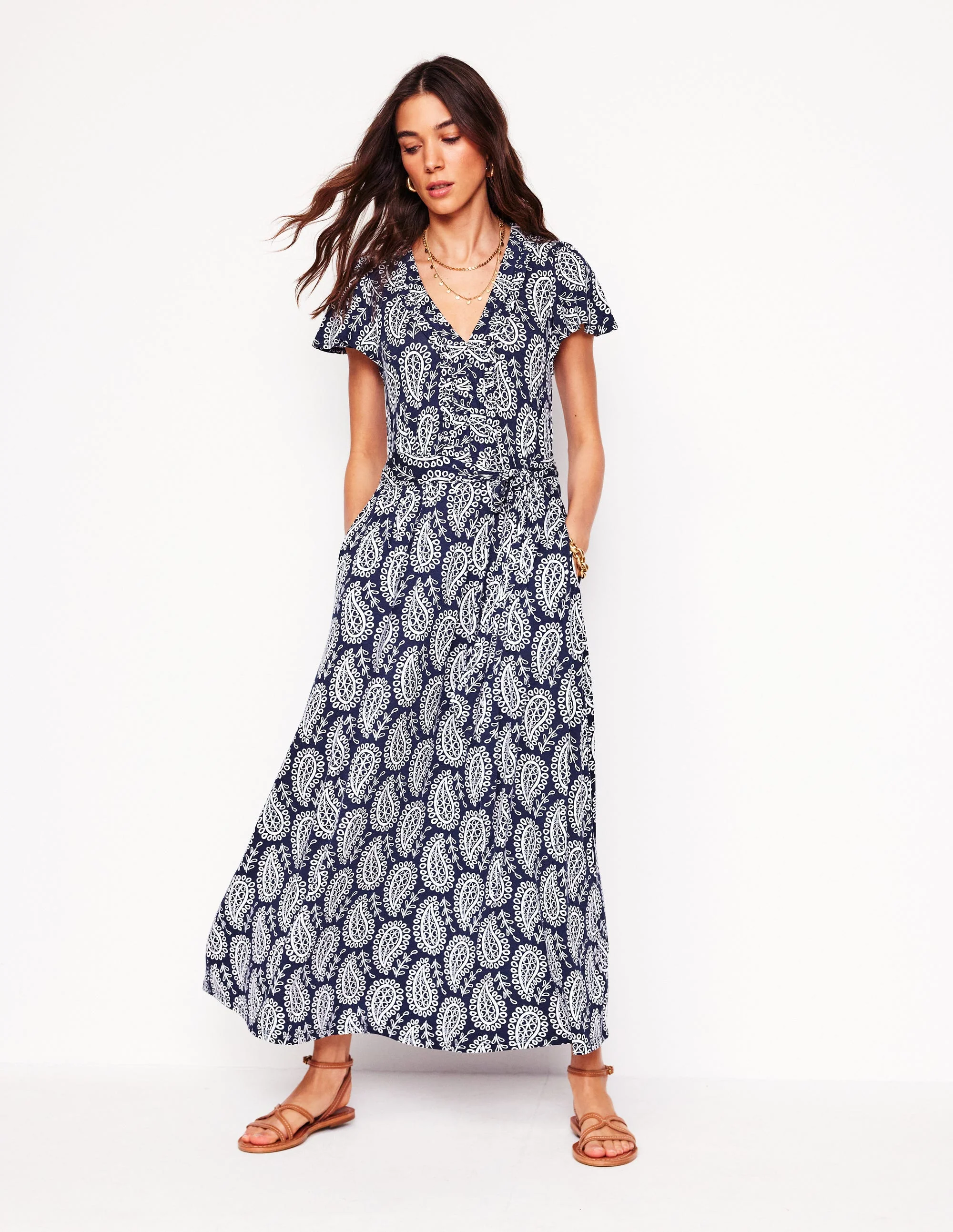 Nicola Jersey Tea Dress-French Navy, Paisley Heart