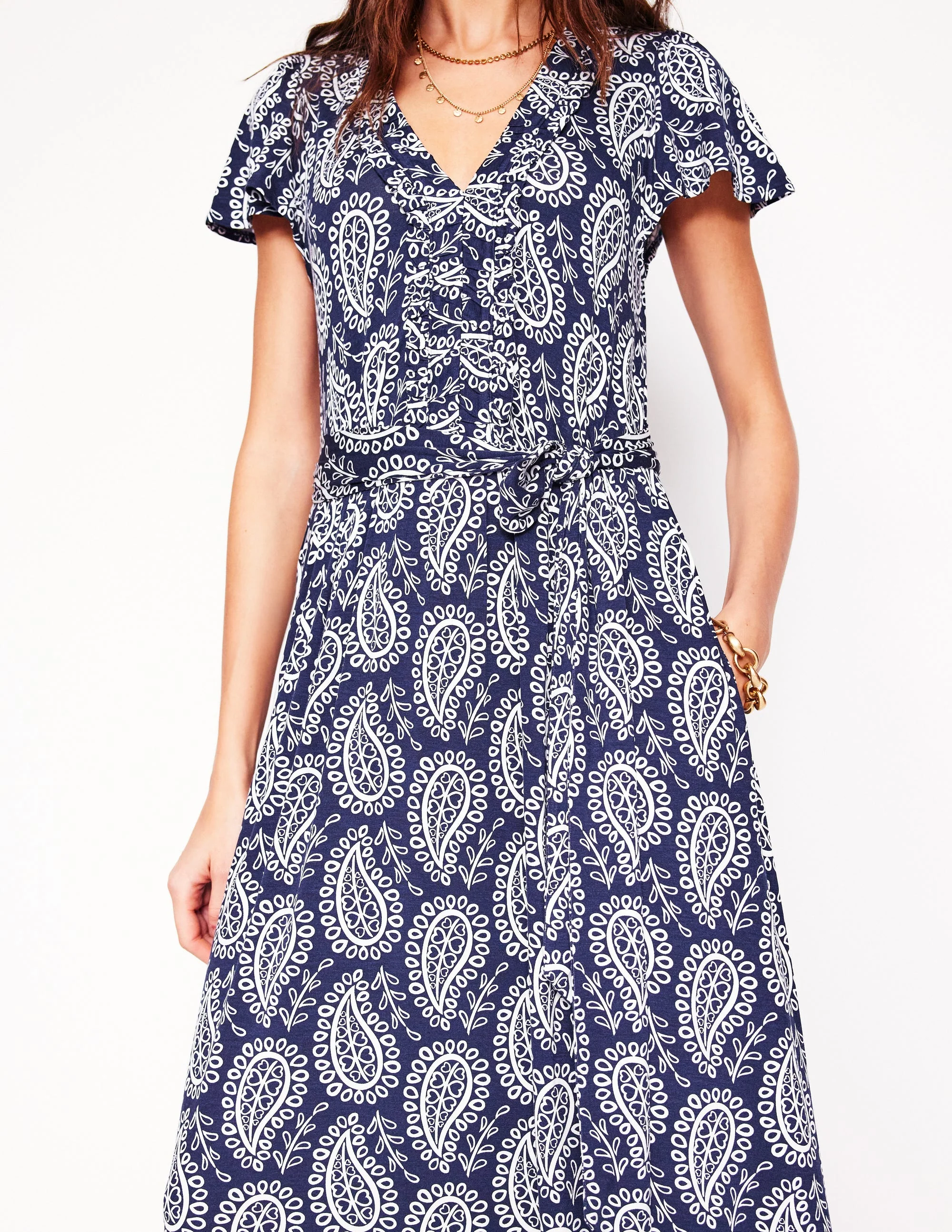 Nicola Jersey Tea Dress-French Navy, Paisley Heart - Image 2