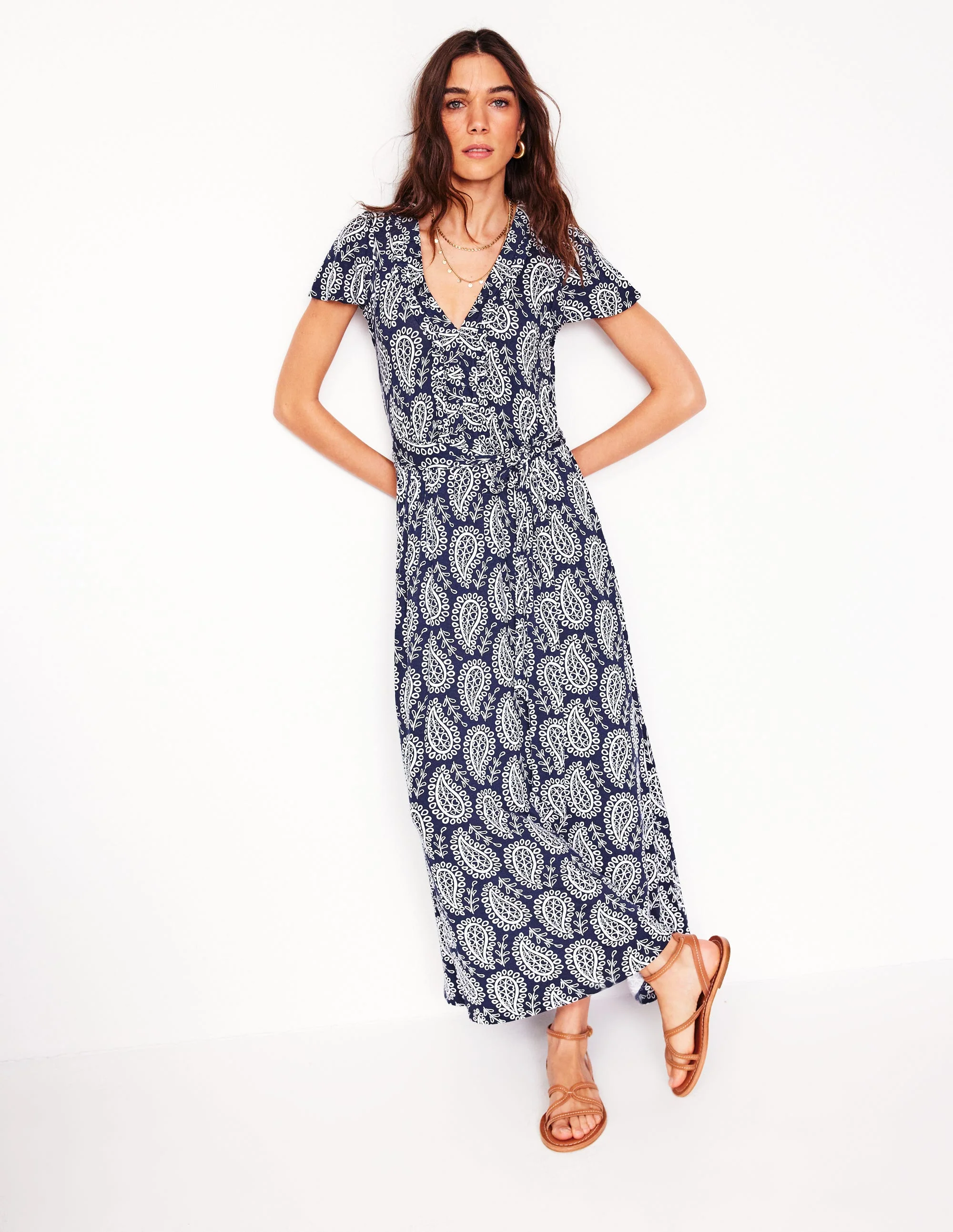 Nicola Jersey Tea Dress-French Navy, Paisley Heart - Image 4