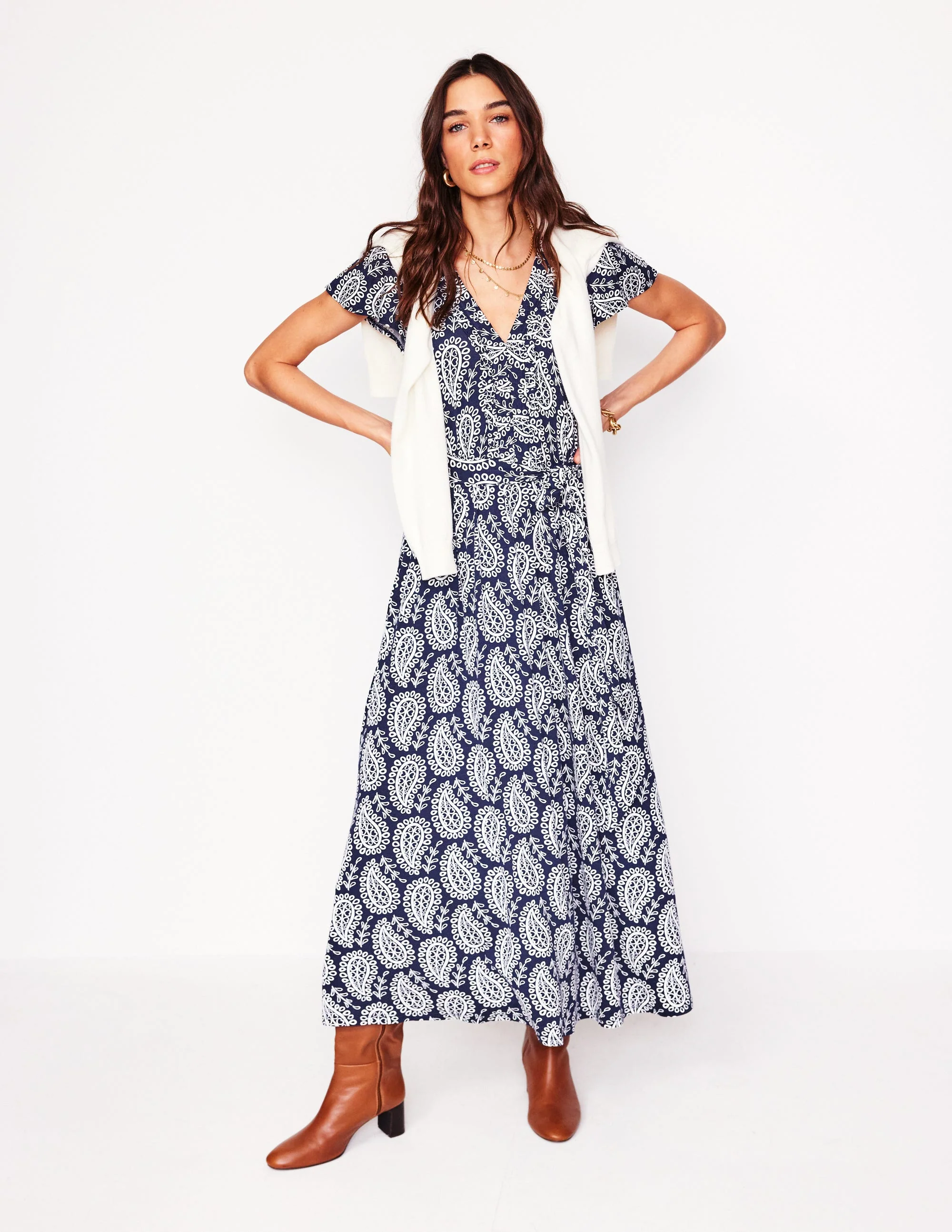 Nicola Jersey Tea Dress-French Navy, Paisley Heart - Image 5